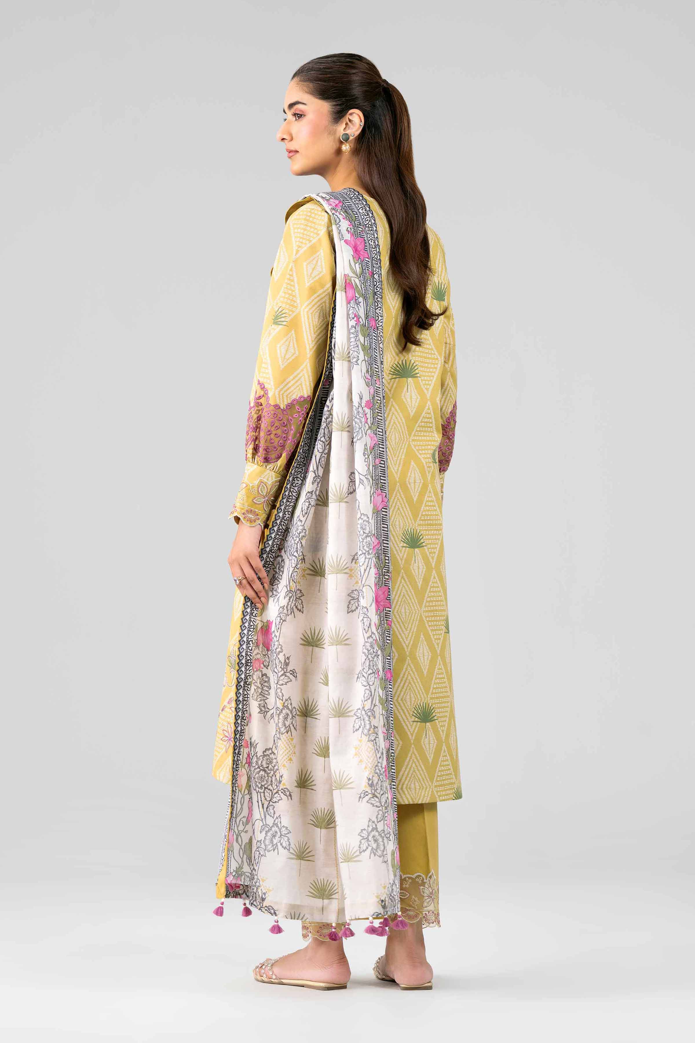 3 Piece - Printed Embroidered Suit - 42601788 Yellow Lawn 3PC Embroidered