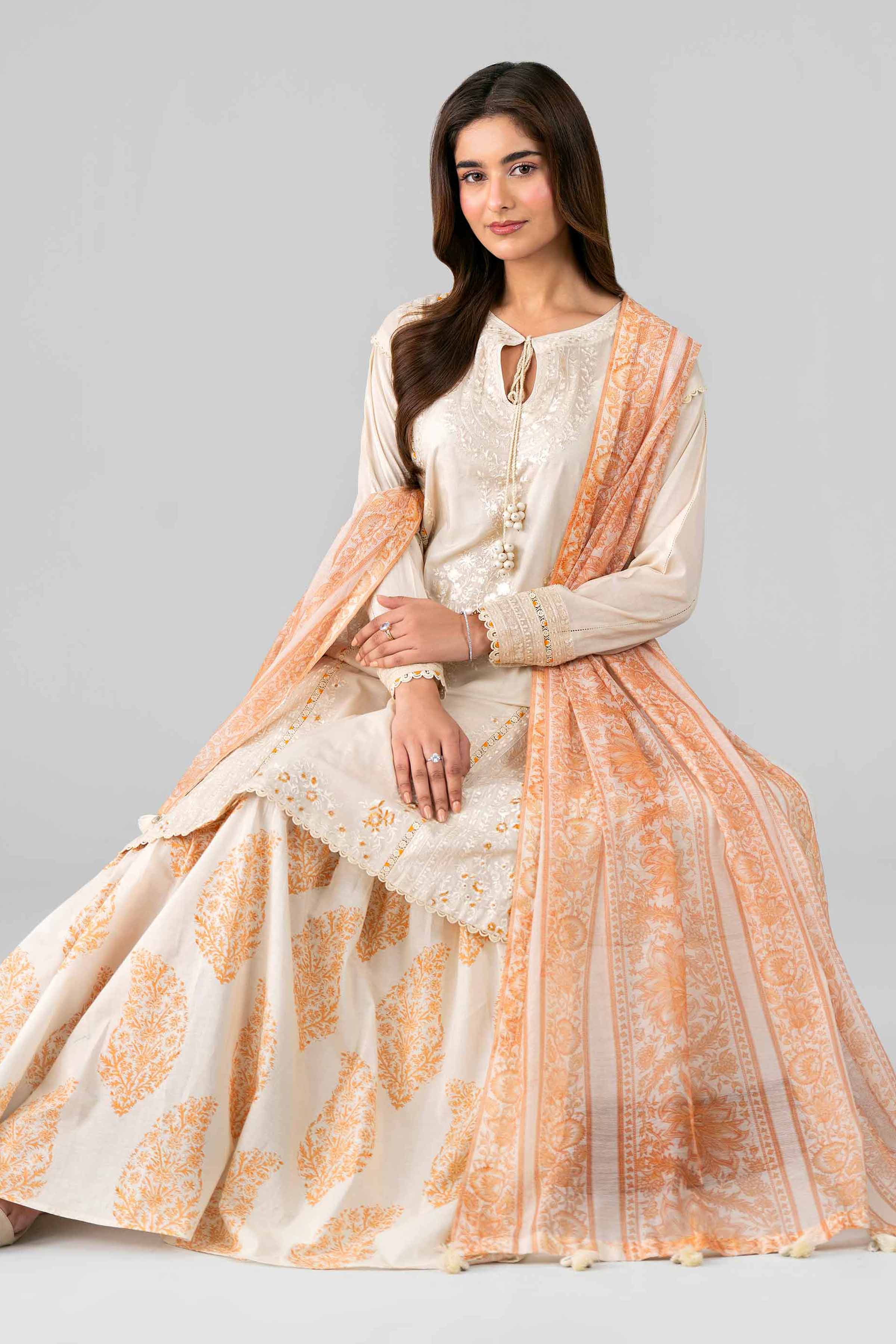3 Piece - Printed Embroidered Suit - 42601789 Beige Lawn 3PC Embroidered