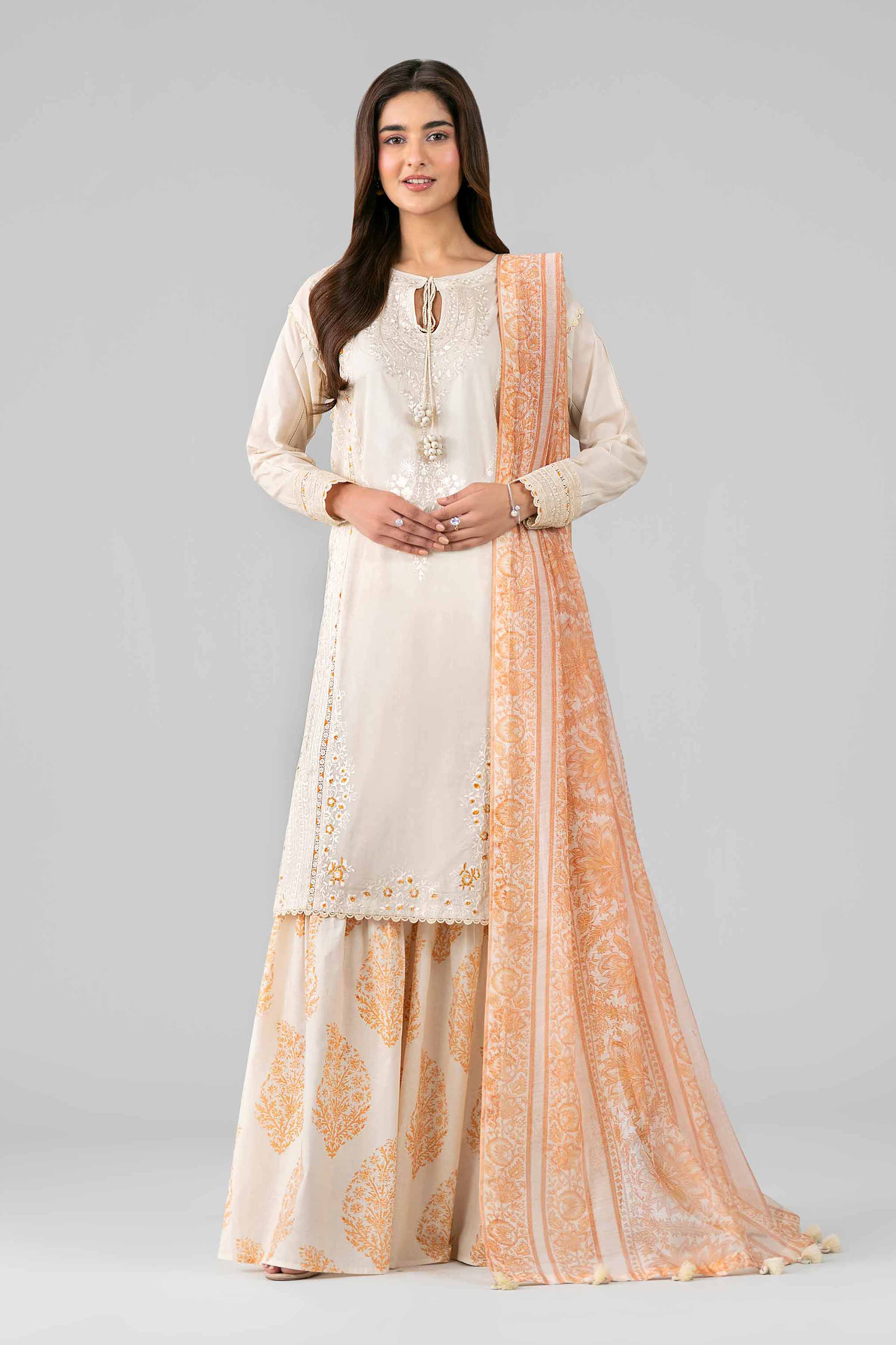 3 Piece - Printed Embroidered Suit - 42601789 Beige Lawn 3PC Embroidered