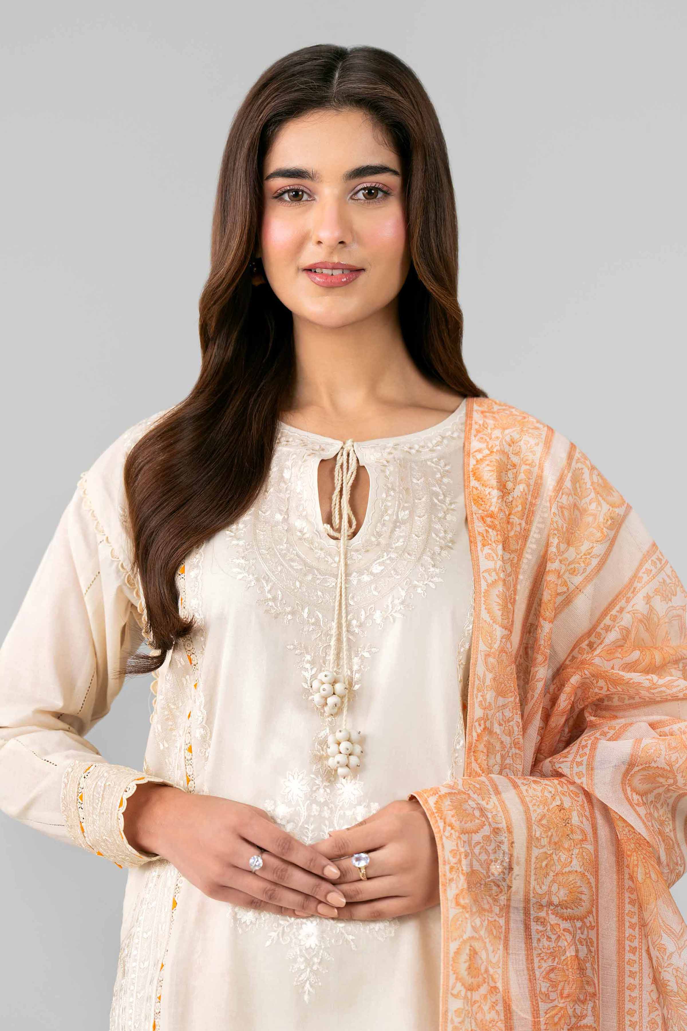 3 Piece - Printed Embroidered Suit - 42601789 Beige Lawn 3PC Embroidered