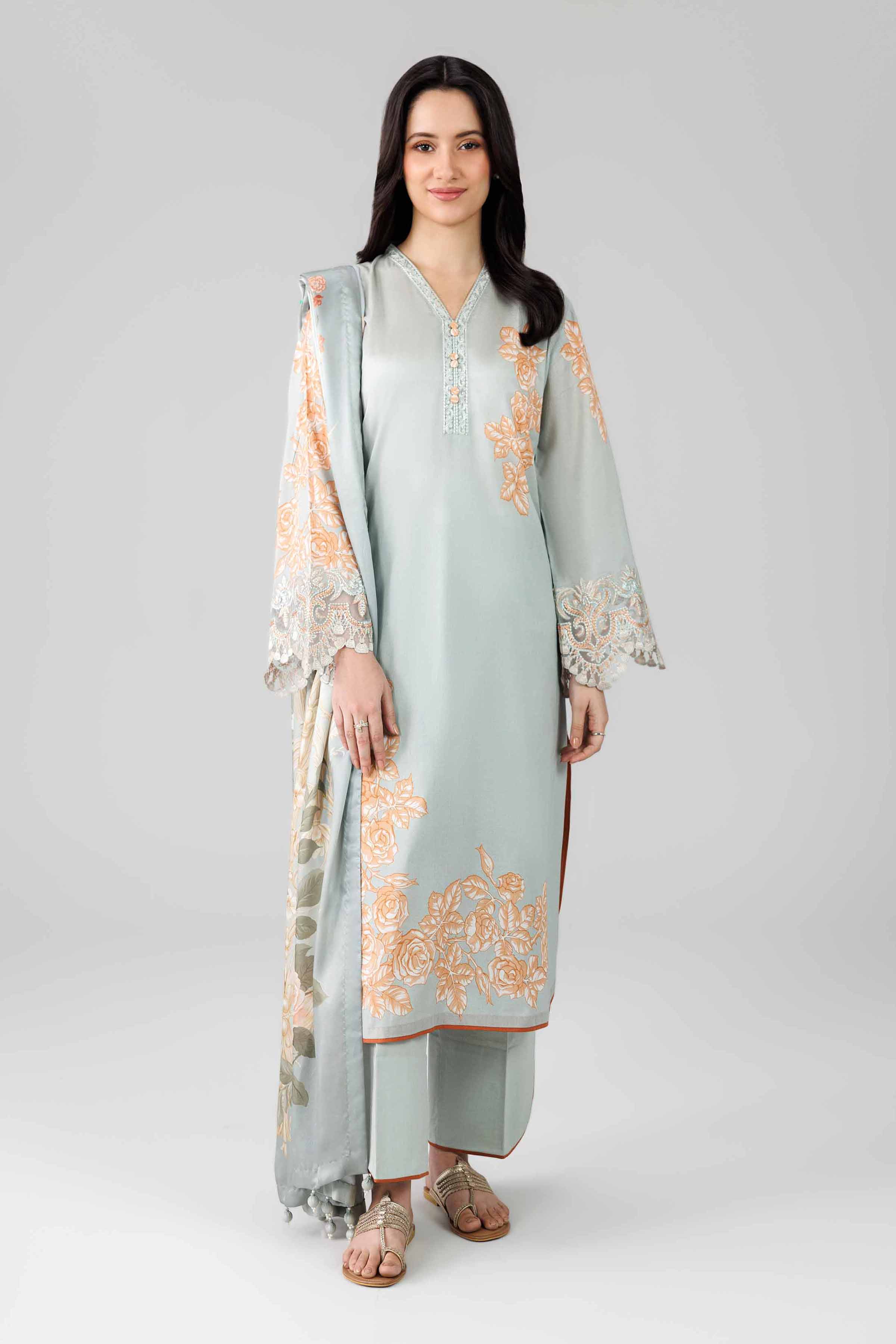 3 Piece - Digital Printed Embroidered Suit - 42601795