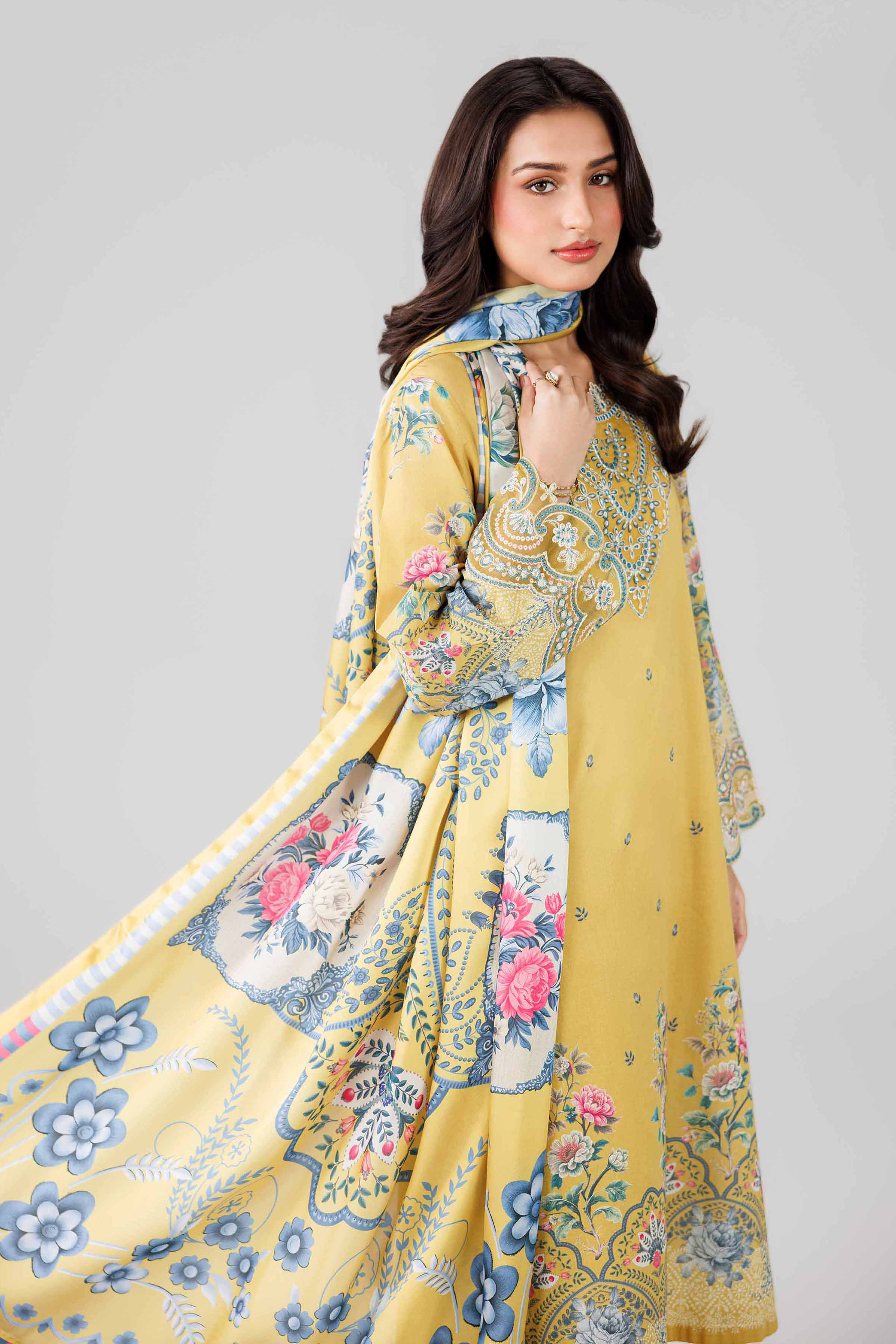 3 Piece - Digital Printed Embroidered Suit - 42601796 Yellow Lawn 3PC Embroidered