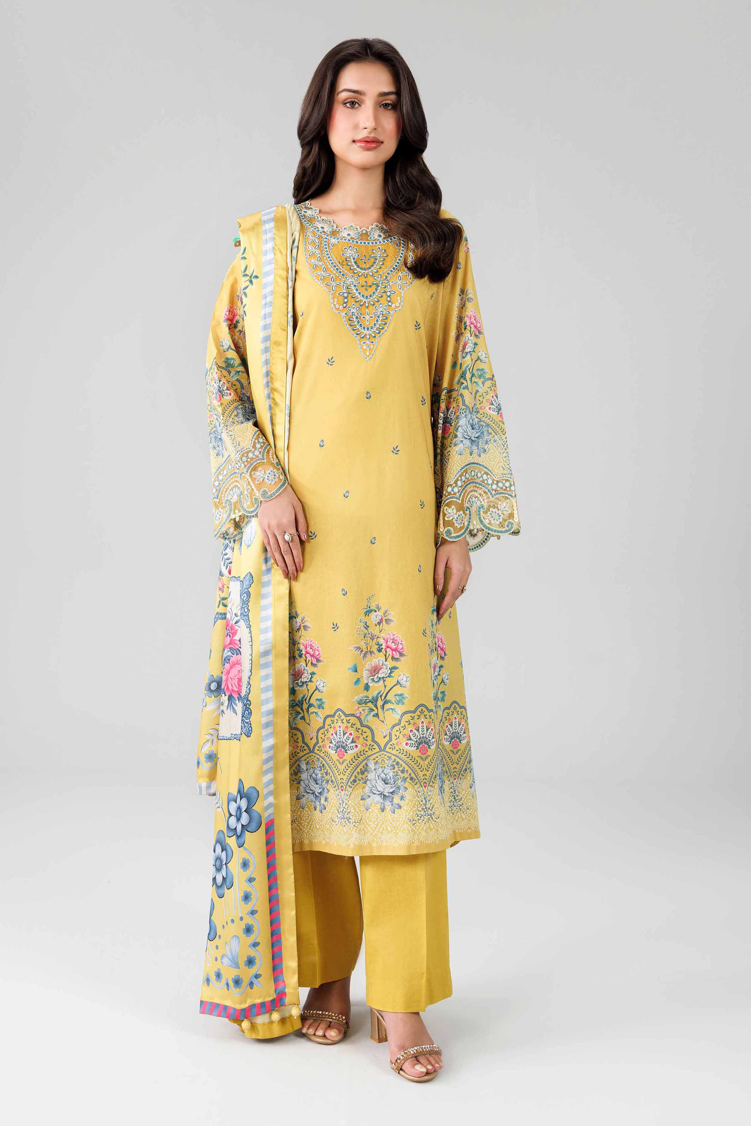 3 Piece - Digital Printed Embroidered Suit - 42601796 Yellow Lawn 3PC Embroidered