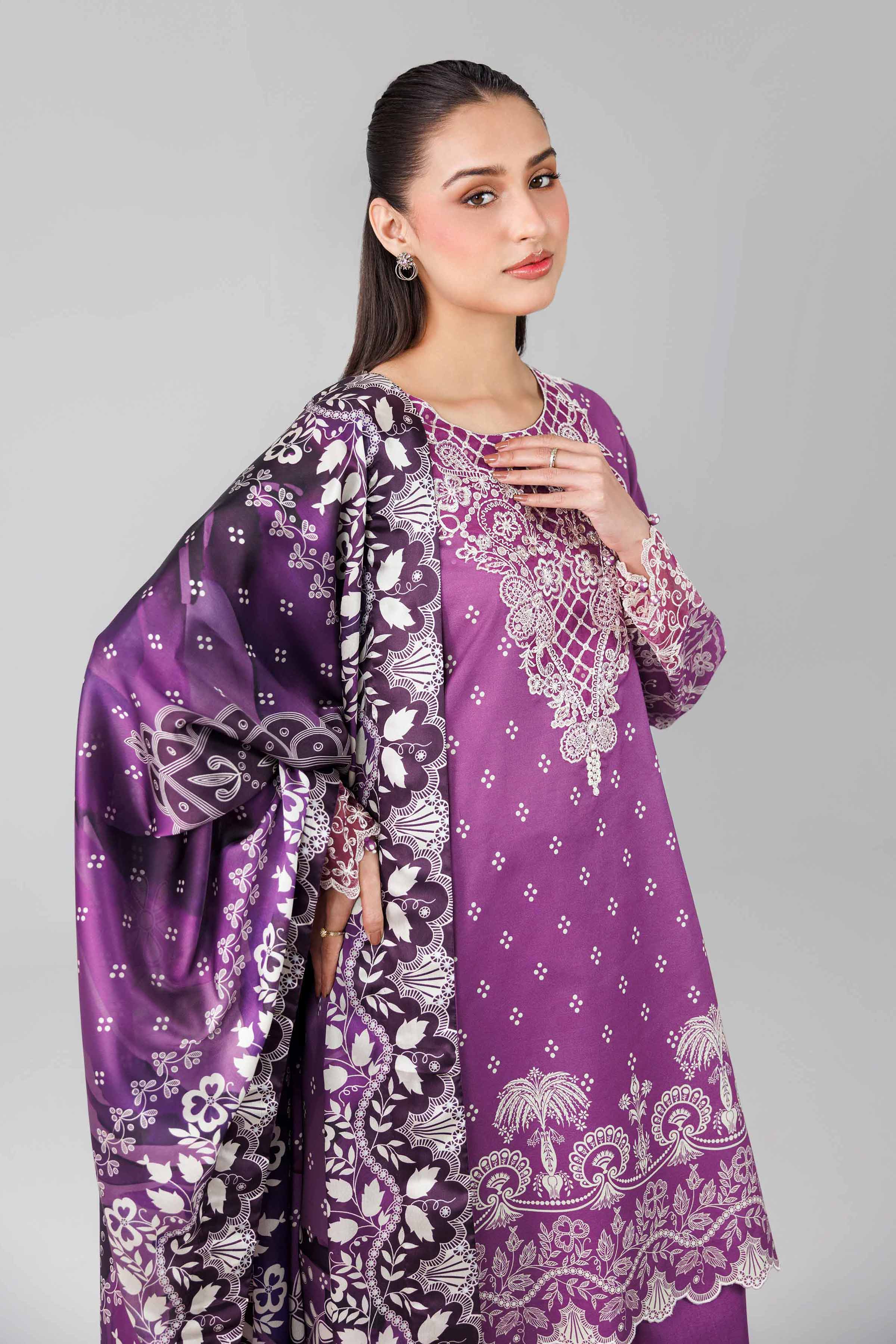 3 Piece - Digital Printed Embroidered Suit - 42601801 Purple Lawn 3PC Embroidered