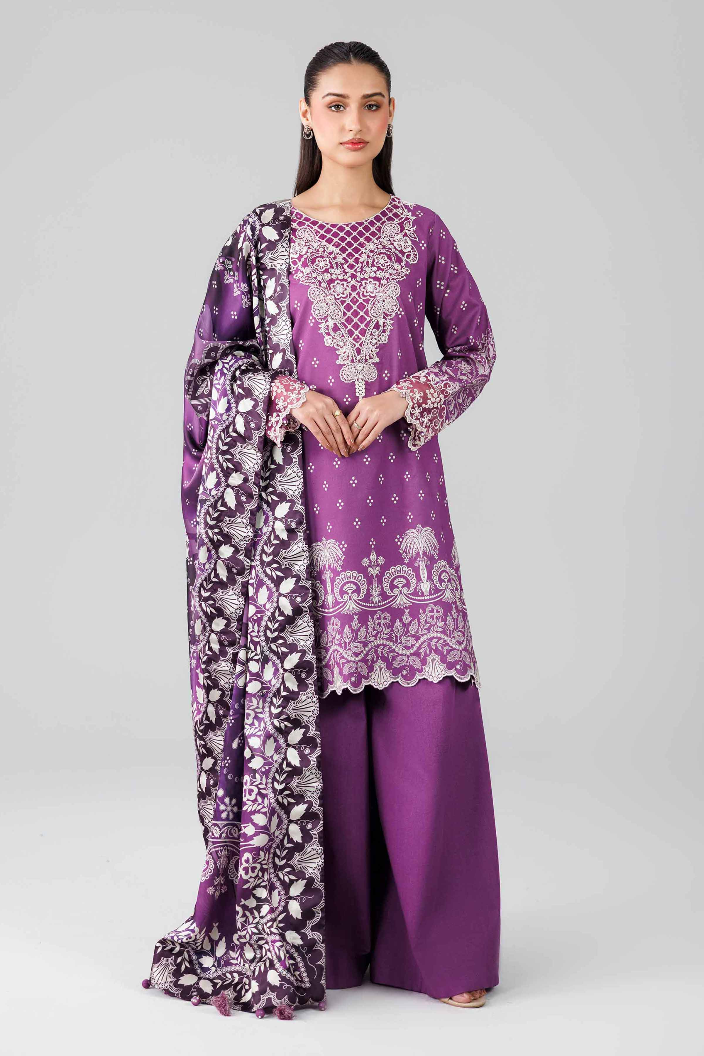 3 Piece - Digital Printed Embroidered Suit - 42601801 Purple Lawn 3PC Embroidered