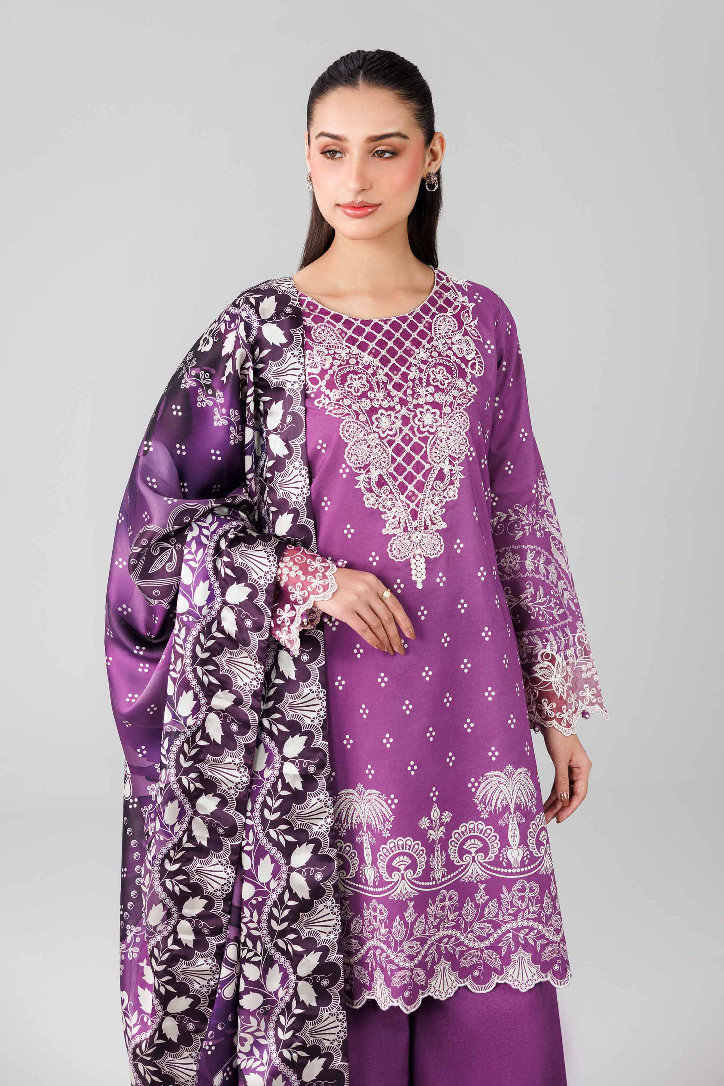 3 Piece - Digital Printed Embroidered Suit - 42601801 Purple Lawn 3PC Embroidered