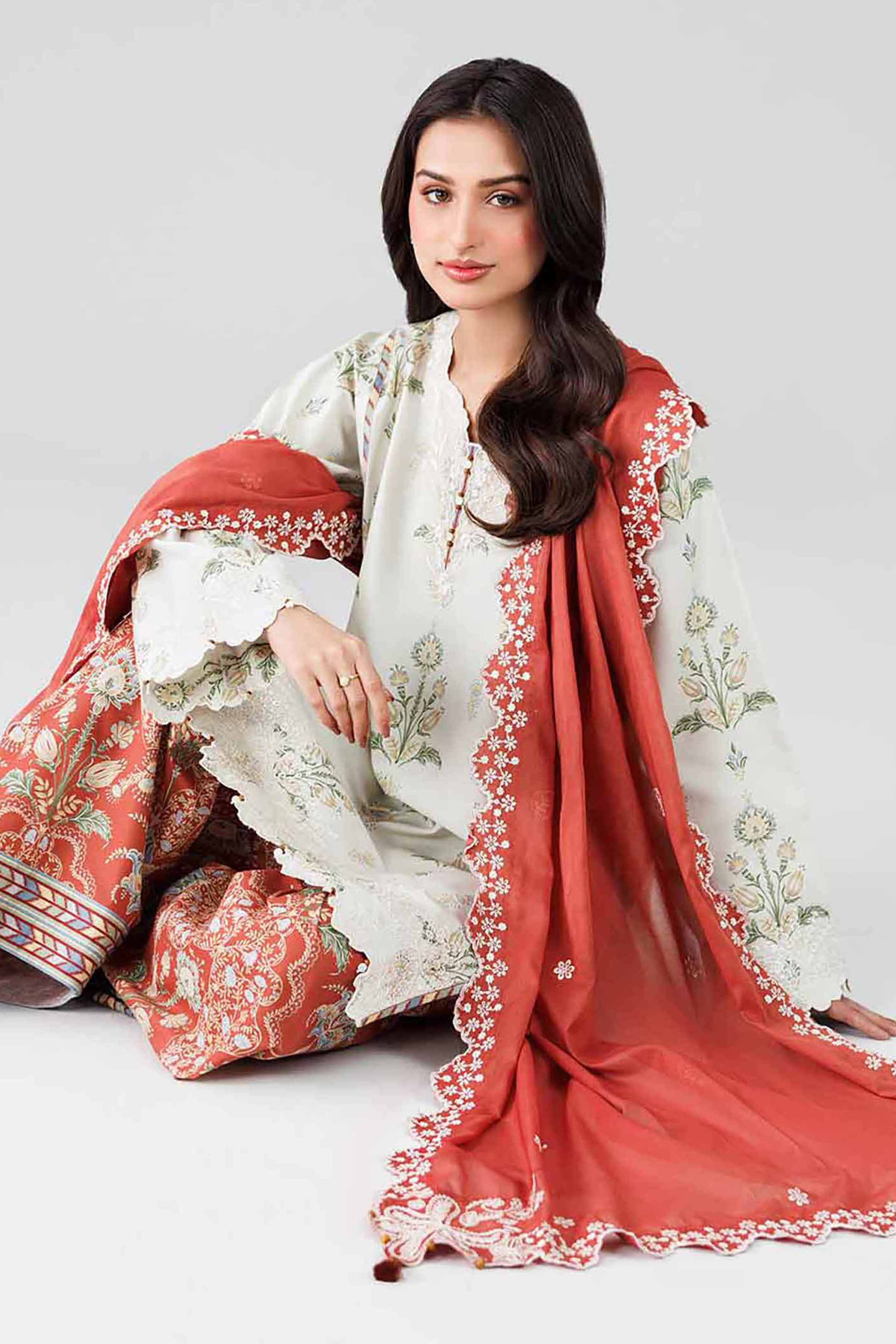 3 Piece - Printed Embroidered Suit - 42601804 Beige Lawn 3PC Embroidered