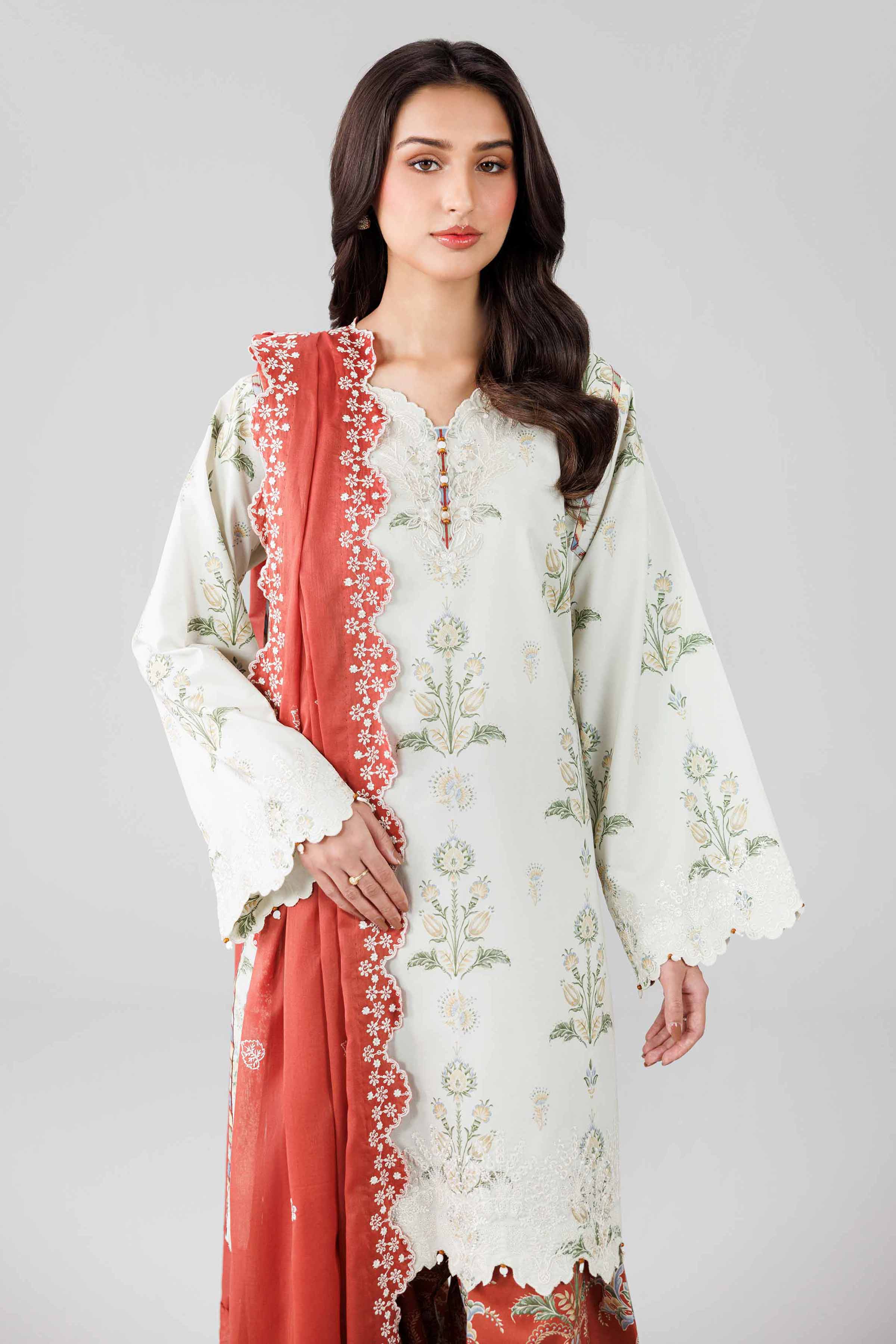 3 Piece - Printed Embroidered Suit - 42601804 Beige Lawn 3PC Embroidered