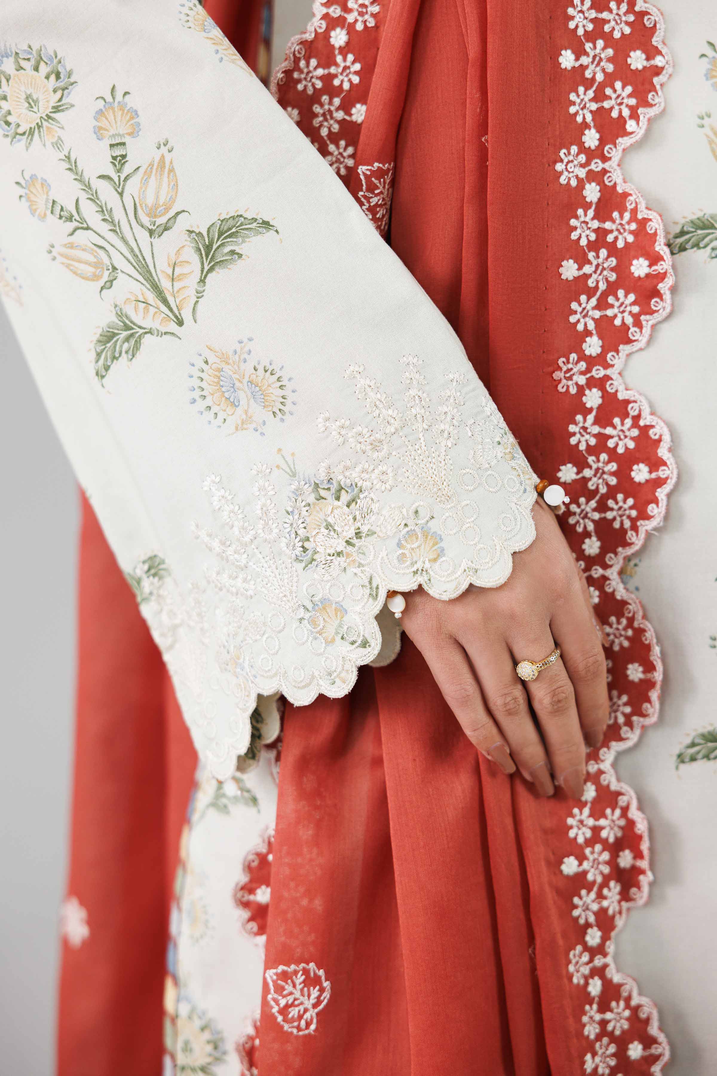 3 Piece - Printed Embroidered Suit - 42601804 Beige Lawn 3PC Embroidered