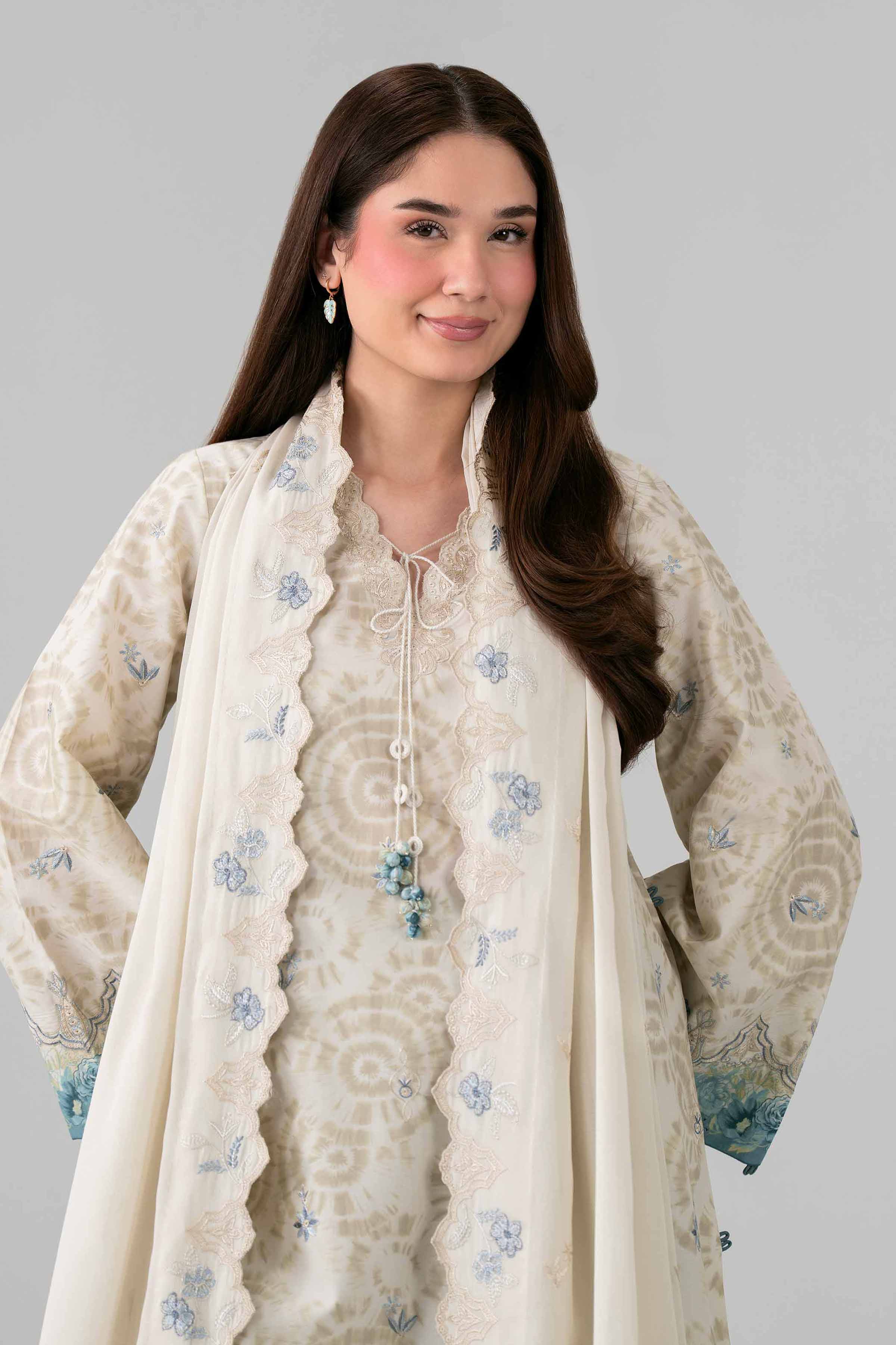 3 Piece - Printed Embroidered Suit - 42601807 Beige Lawn 3PC Embroidered