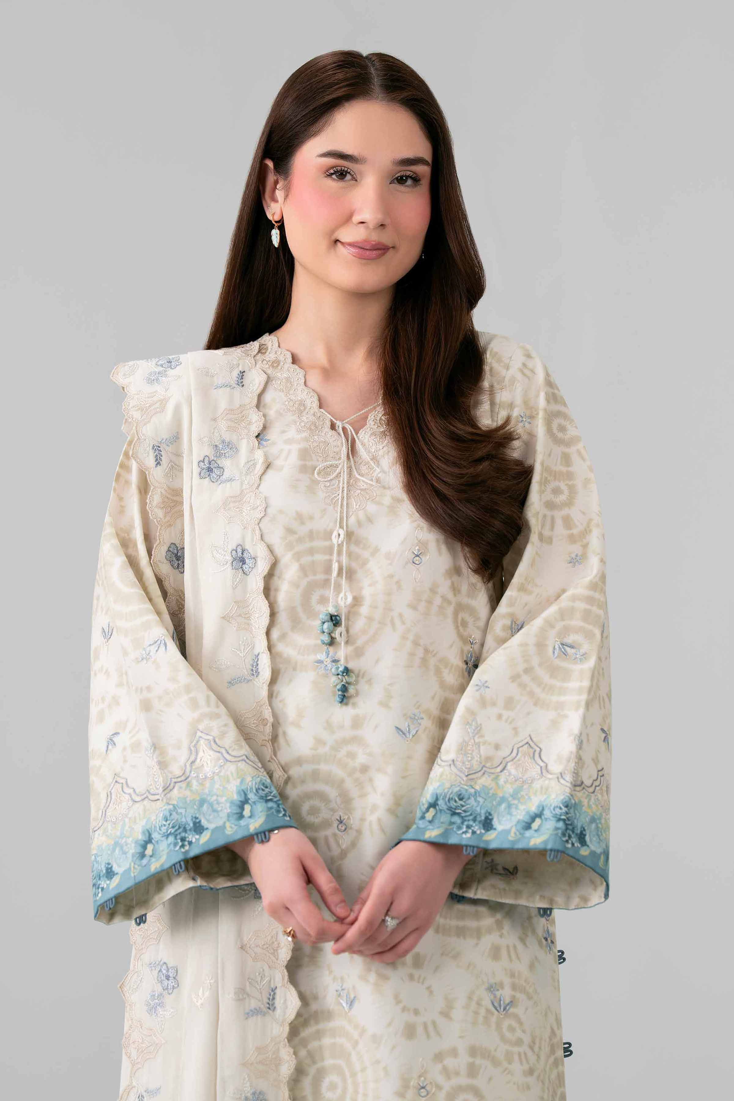 3 Piece - Printed Embroidered Suit - 42601807 Beige Lawn 3PC Embroidered