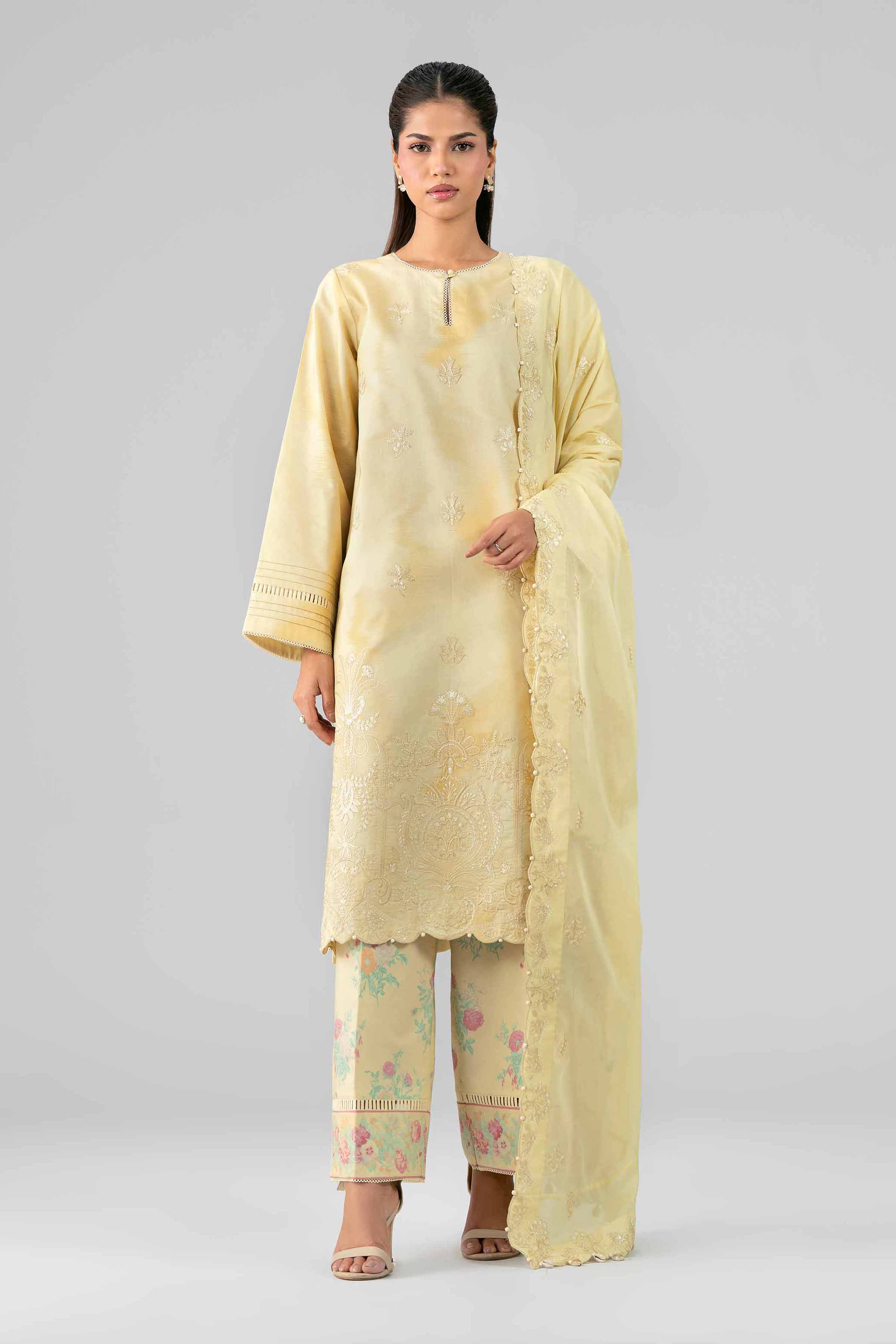 3 Piece - Printed Embroidered Suit - 42601808 Yellow Lawn 3PC Embroidered