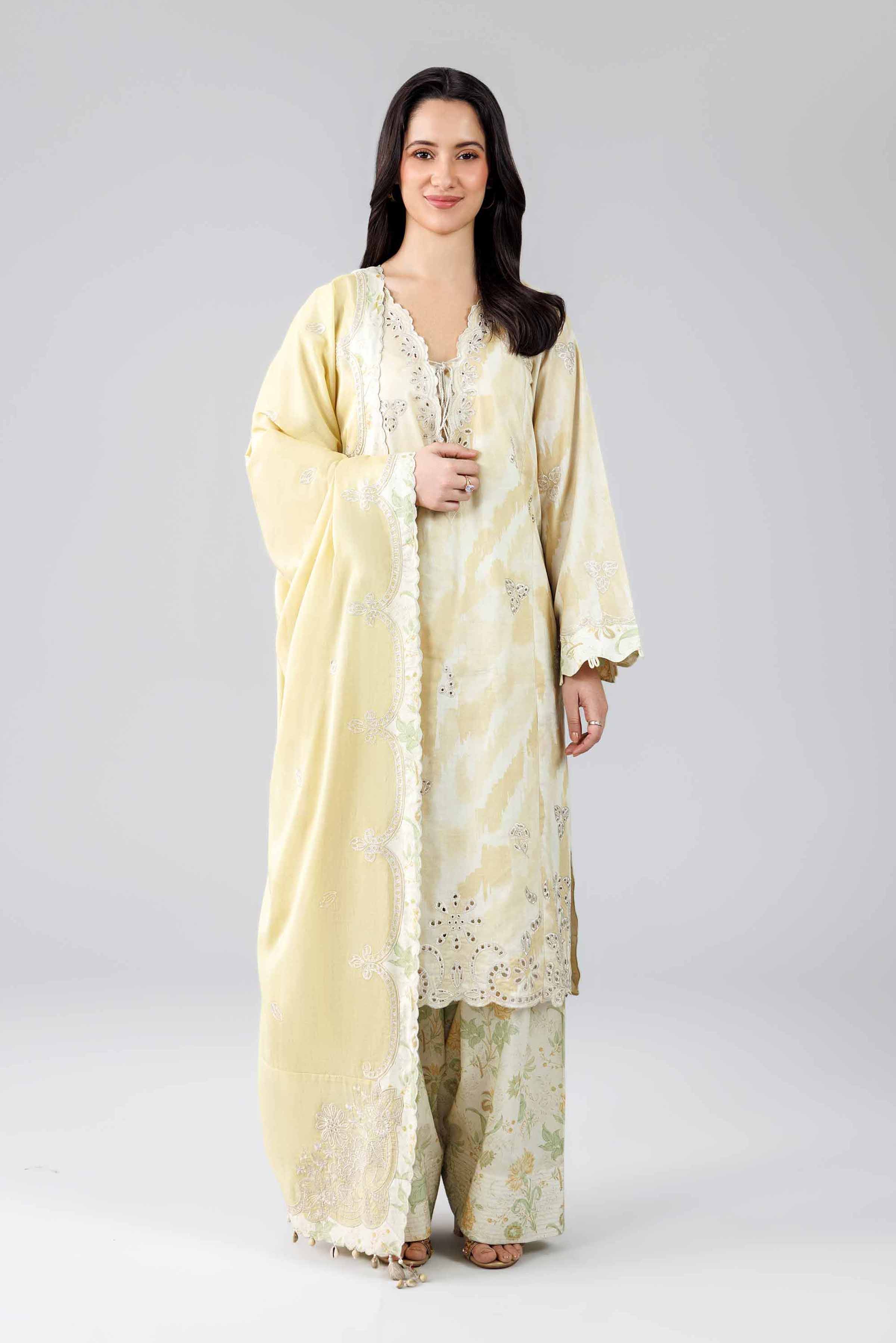 3 Piece - Printed Embroidered Suit - 42601809 Yellow Lawn 3PC Embroidered