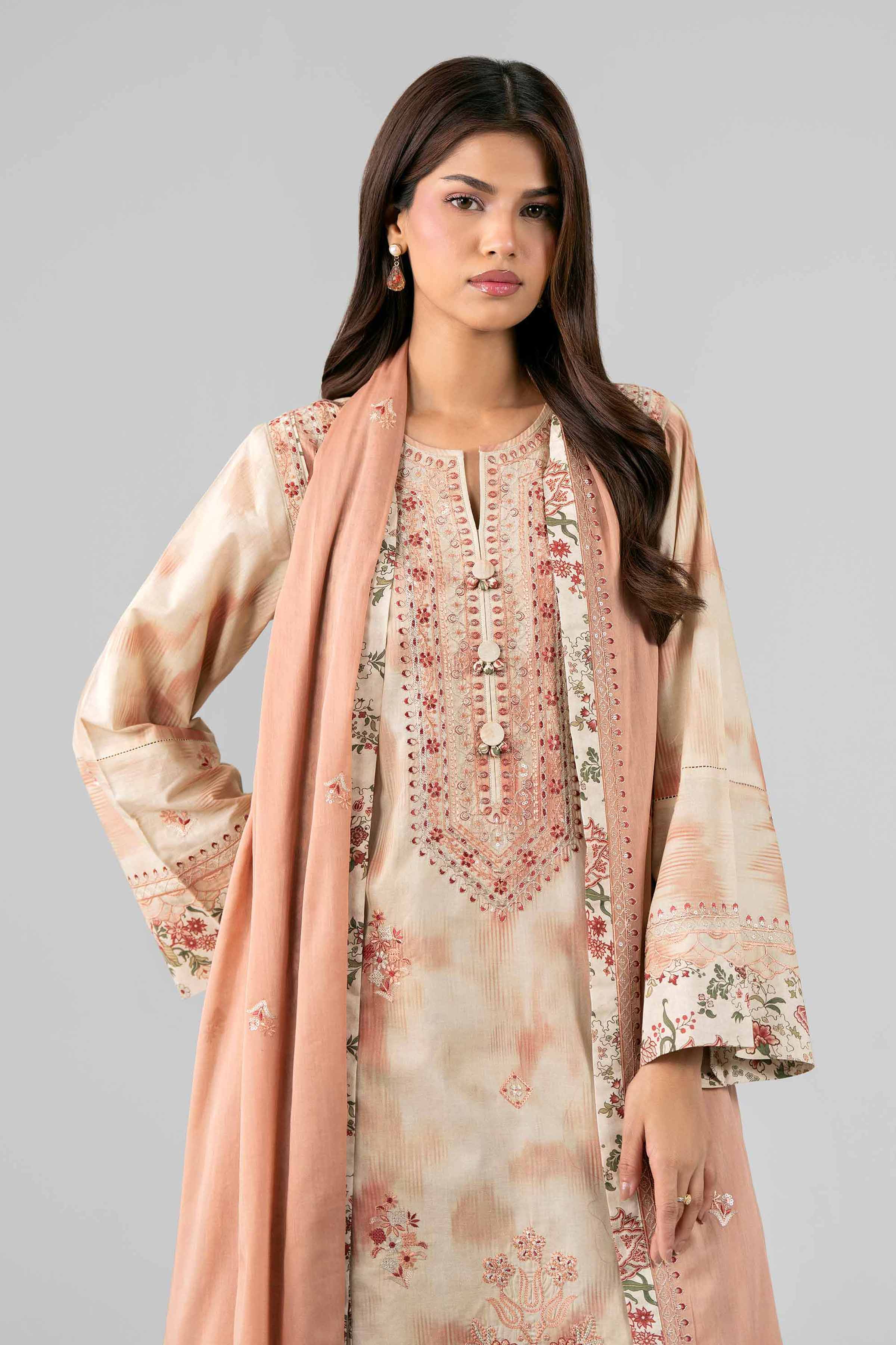 3 Piece - Printed Embroidered Suit - 42601811 Beige Lawn 3PC Embroidered