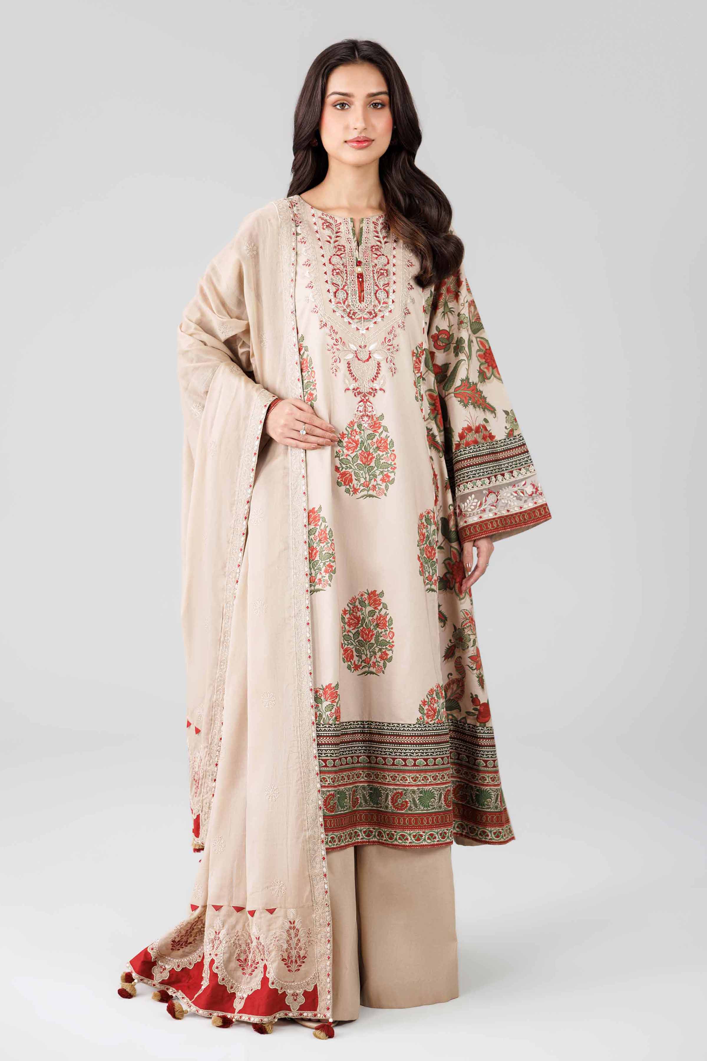3 Piece - Printed Embroidered Suit - 42601814