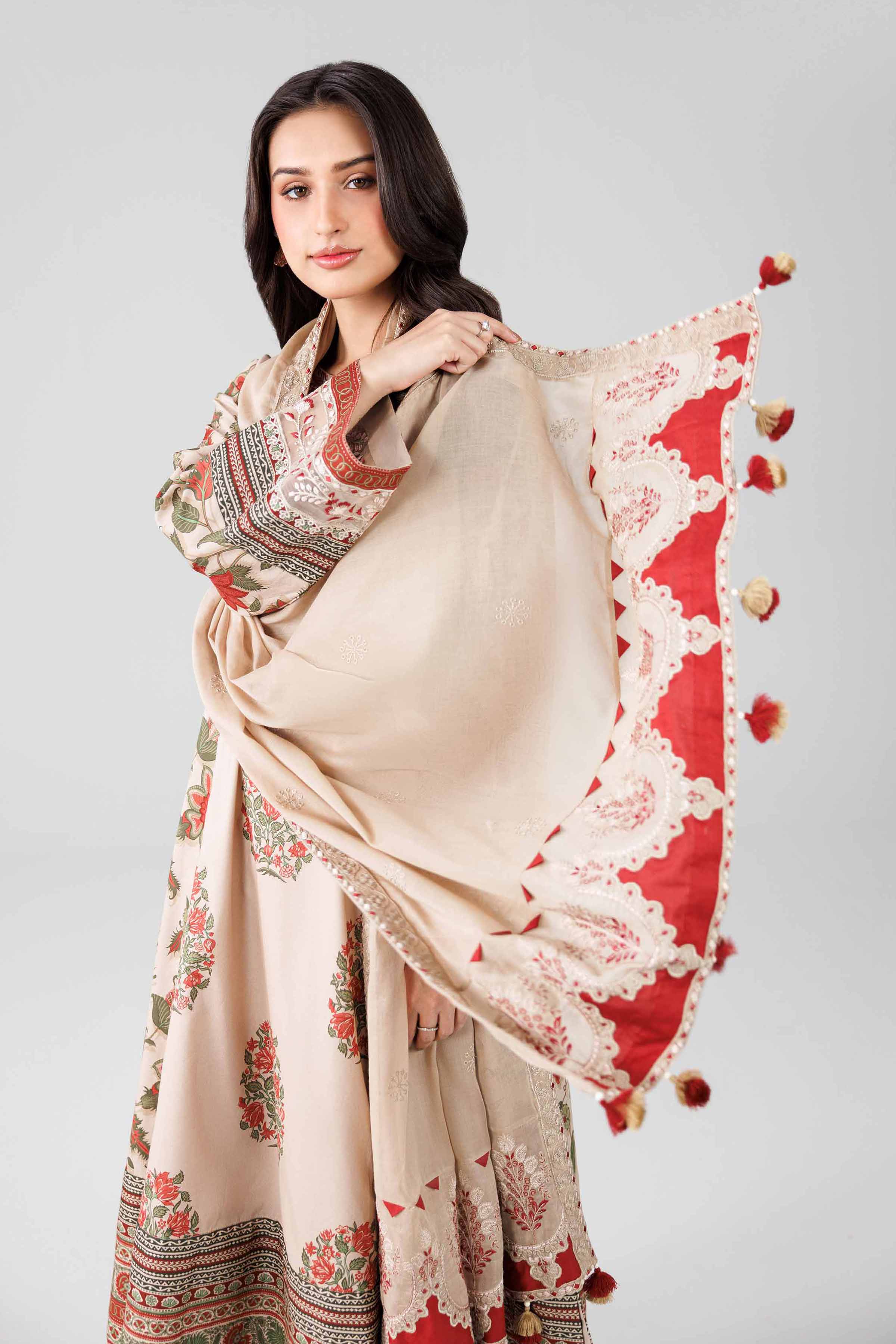 3 Piece - Printed Embroidered Suit - 42601814 Nishat UAE Beige Lawn 3PC Embroidered