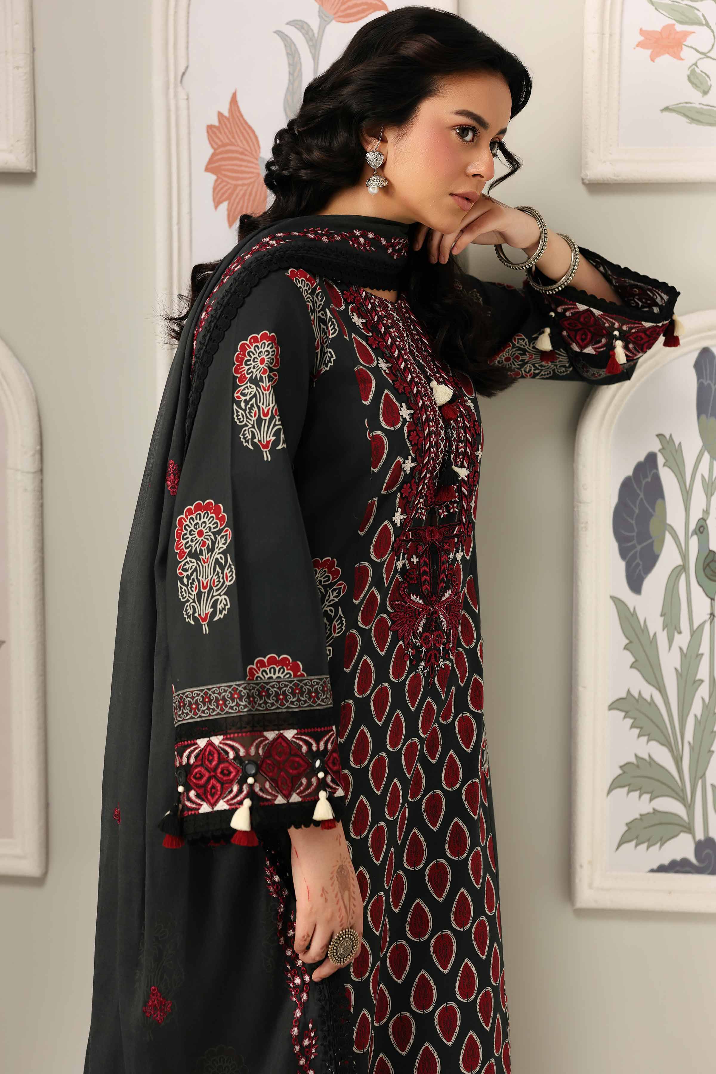 3 Piece - Printed Embroidered Suit - 42601816 Black Lawn 3PC Embroidered