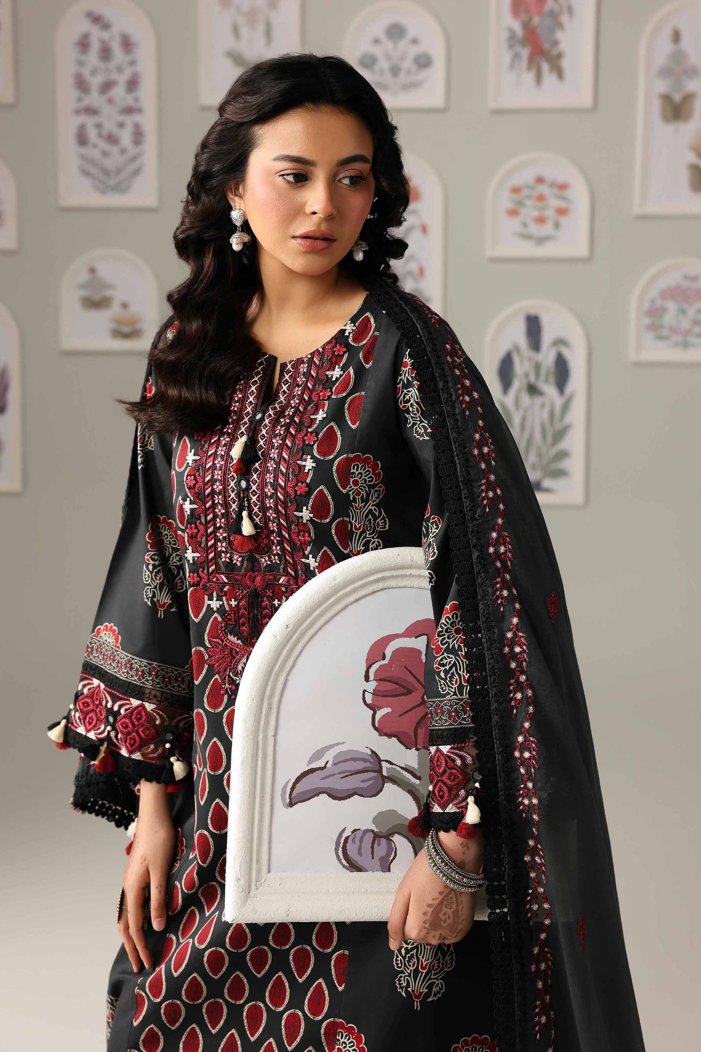 3 Piece - Printed Embroidered Suit - 42601816 Black Lawn 3PC Embroidered