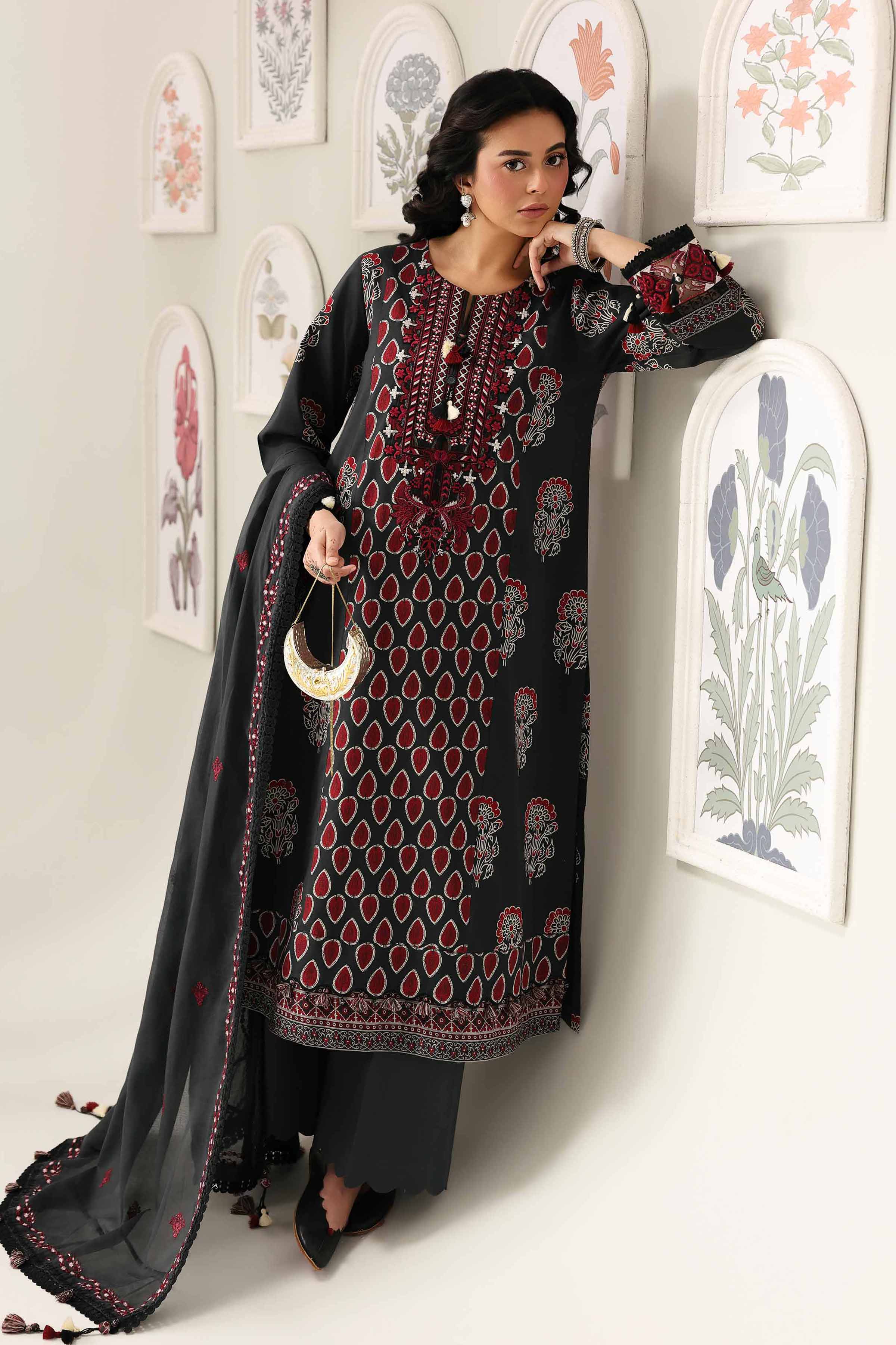 3 Piece - Printed Embroidered Suit - 42601816 Black Lawn 3PC Embroidered