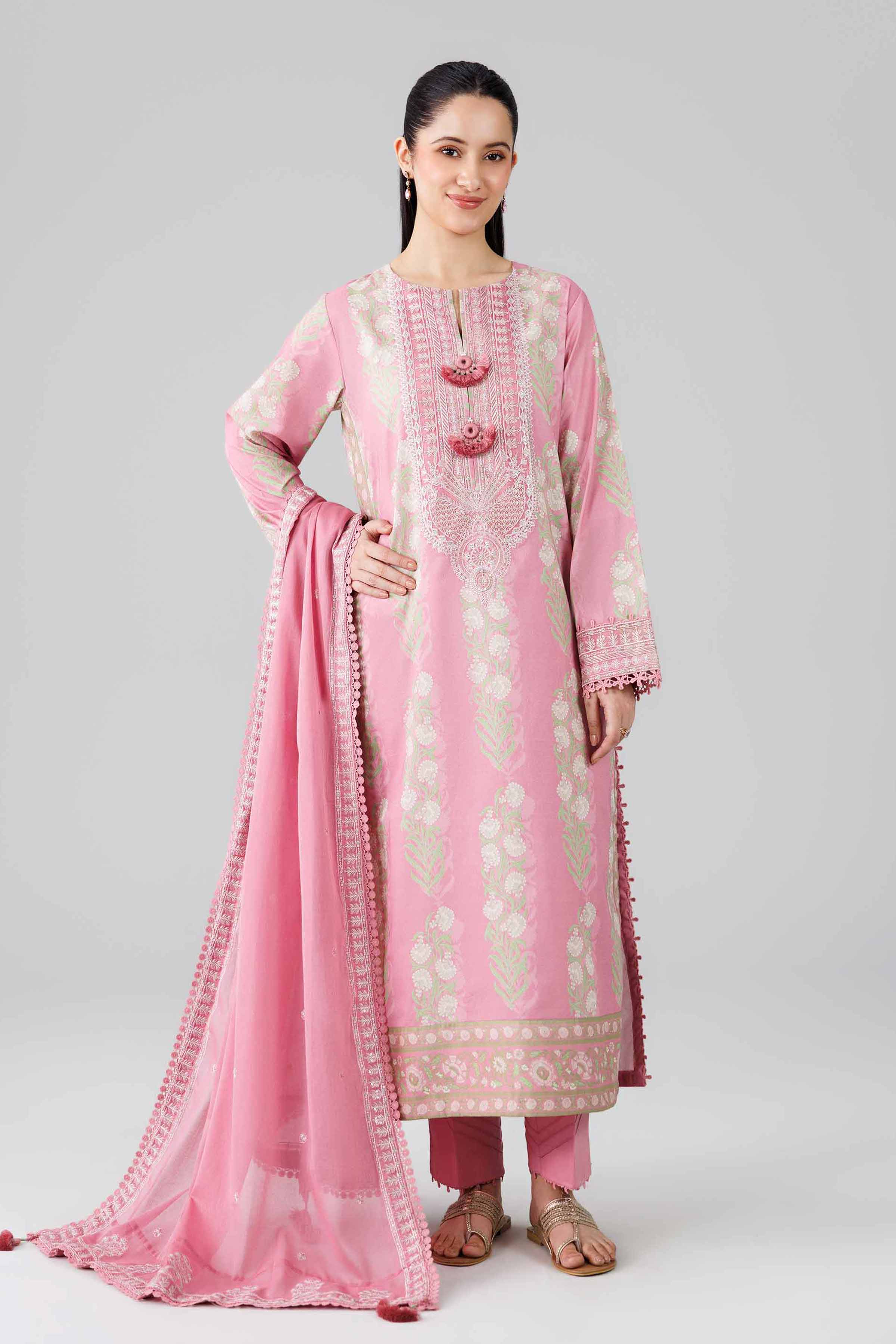 3 Piece - Printed Embroidered Suit - 42601818 Pink Lawn 3PC Embroidered