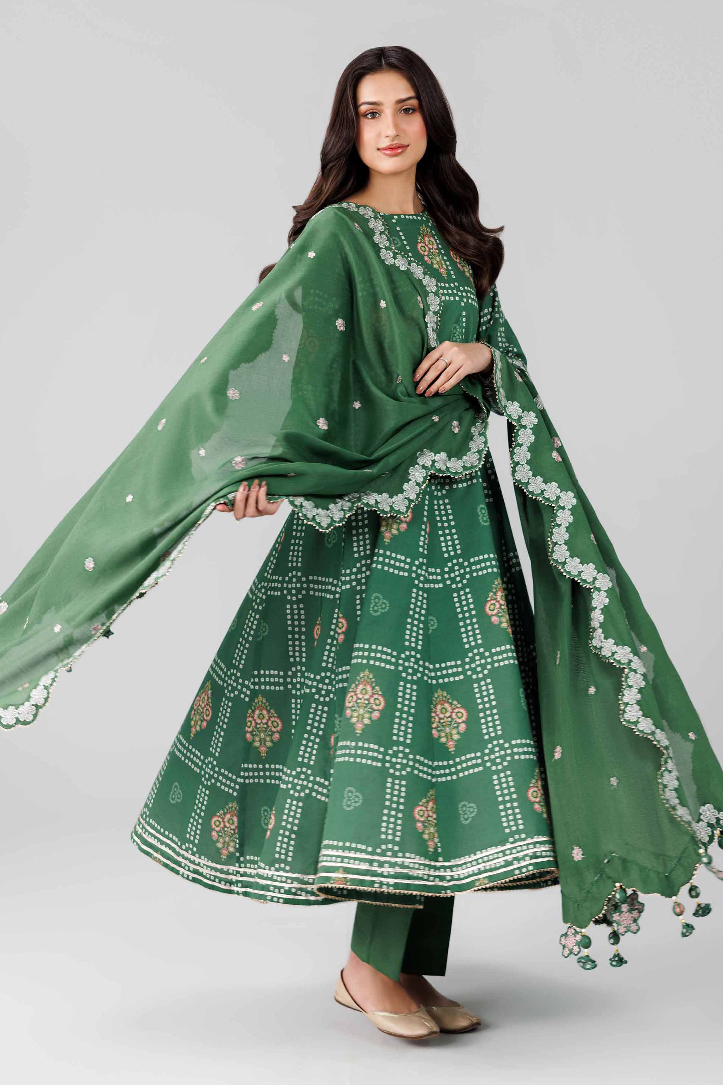 3 Piece - Printed Embroidered Suit - 42601821 Green Lawn 3PC Embroidered