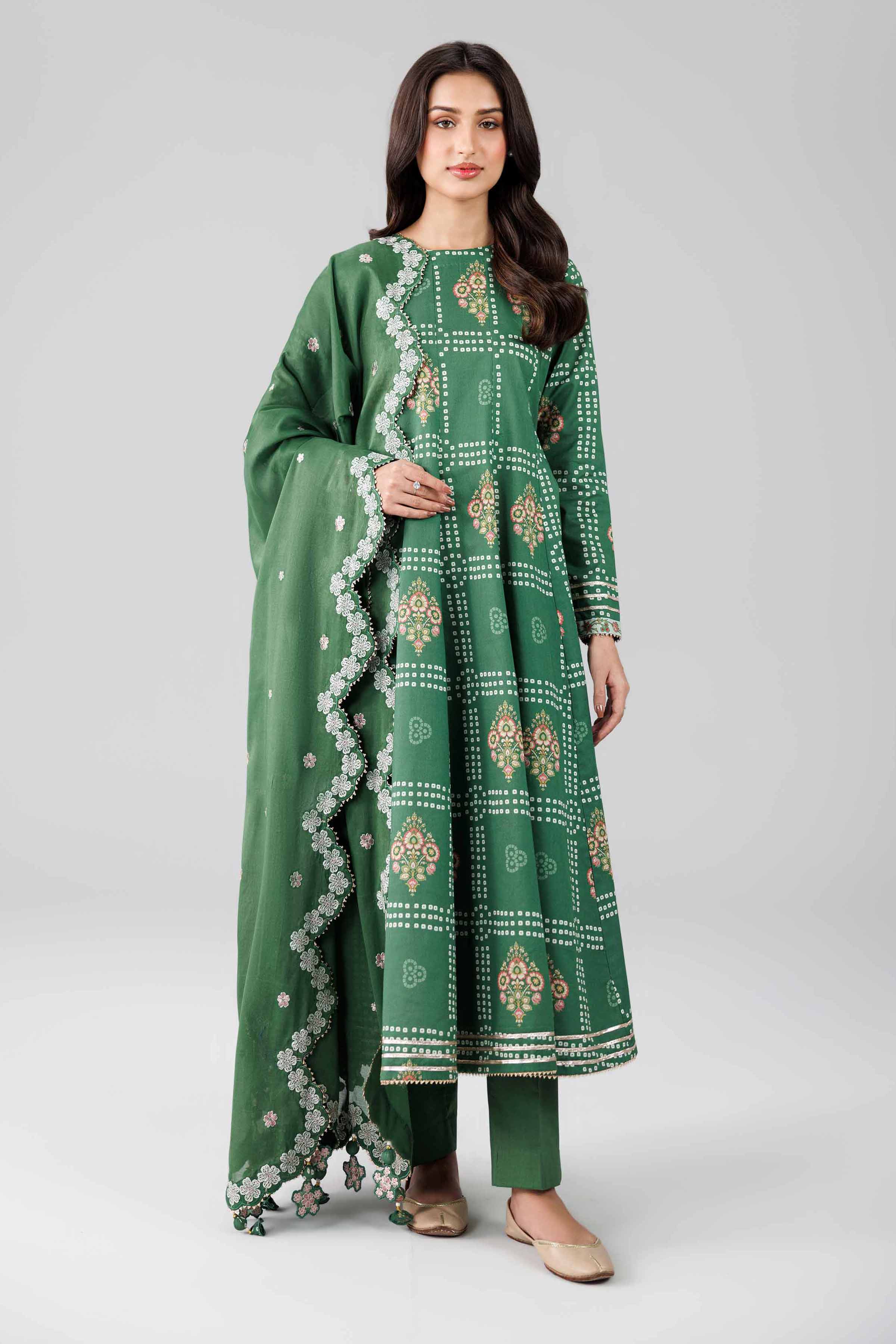 3 Piece - Printed Embroidered Suit - 42601821 Green Lawn 3PC Embroidered