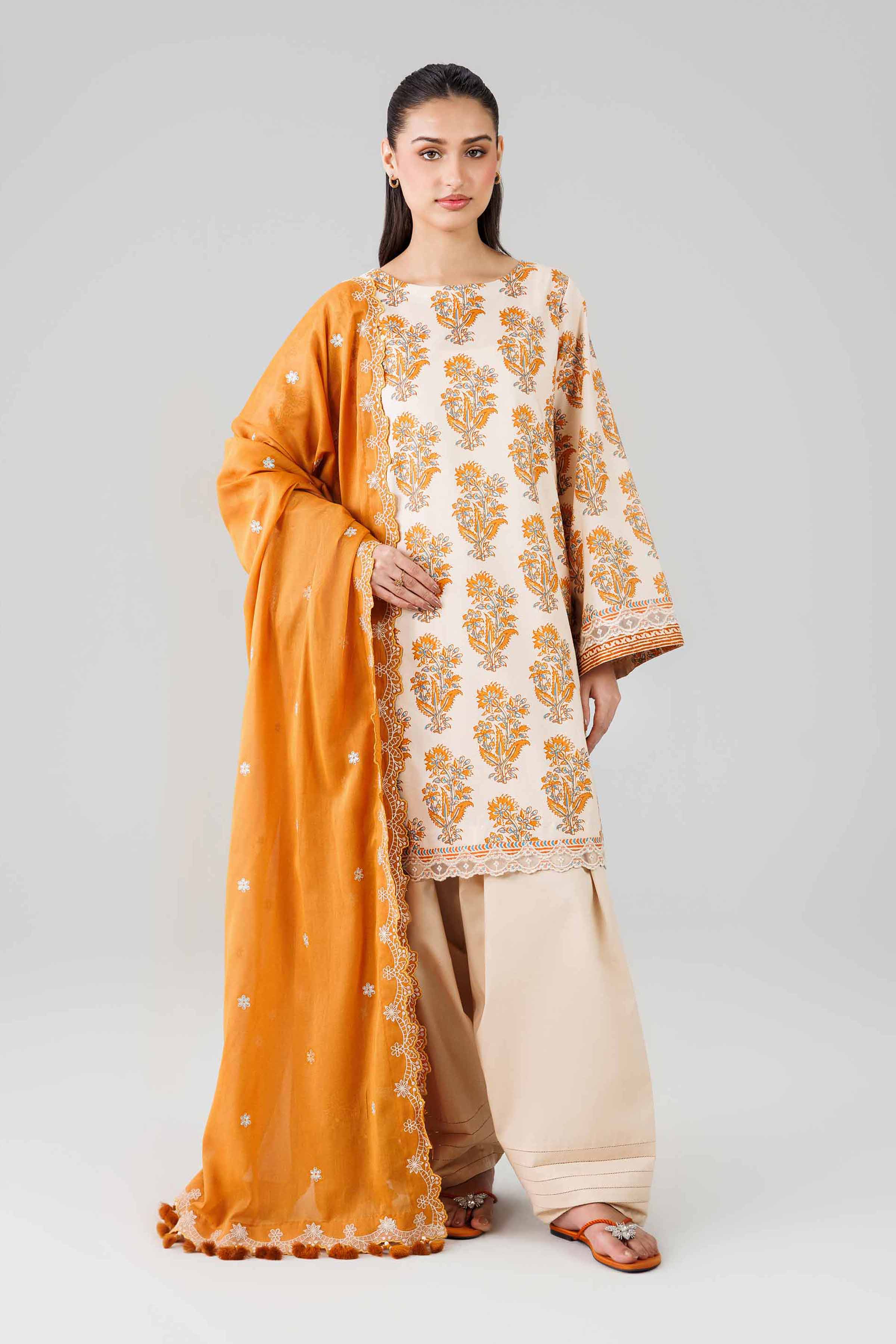 3 Piece - Printed Embroidered Suit - 42601822