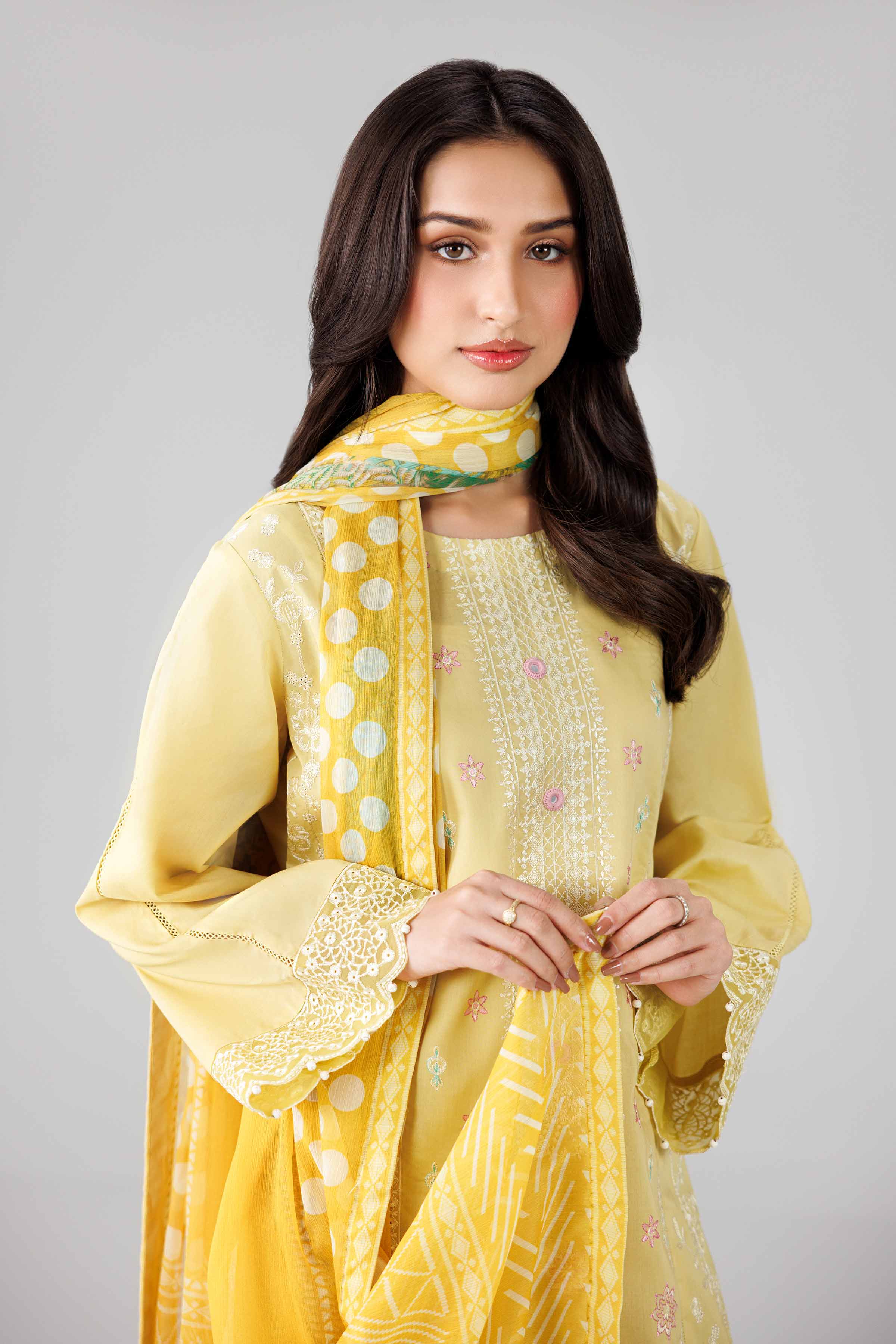3 Piece - Digital Printed Embroidered Suit - 42601824 Yellow Lawn 3PC Embroidered