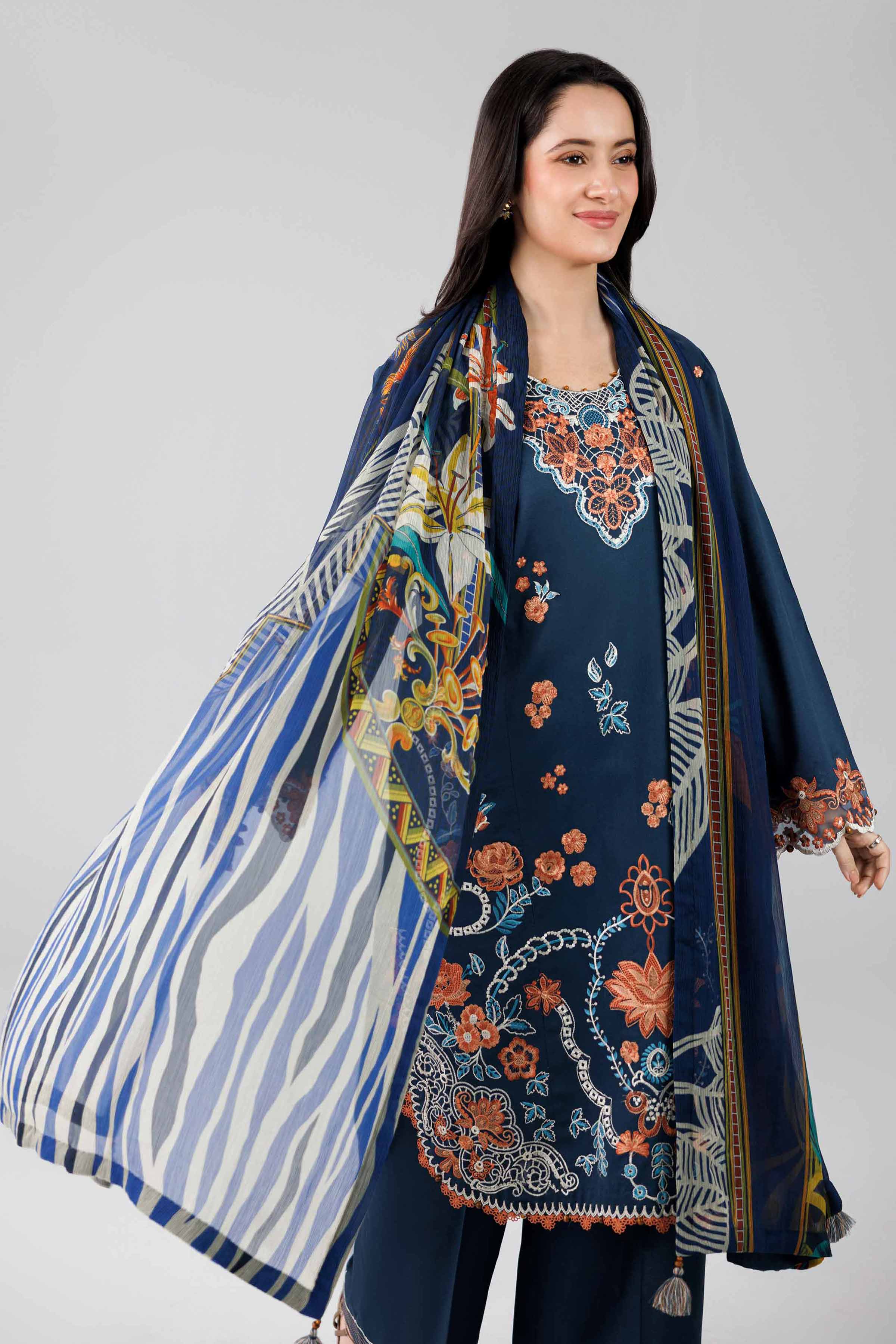 3 Piece - Digital Printed Embroidered Suit - 42601826 Blue Lawn 3PC Embroidered