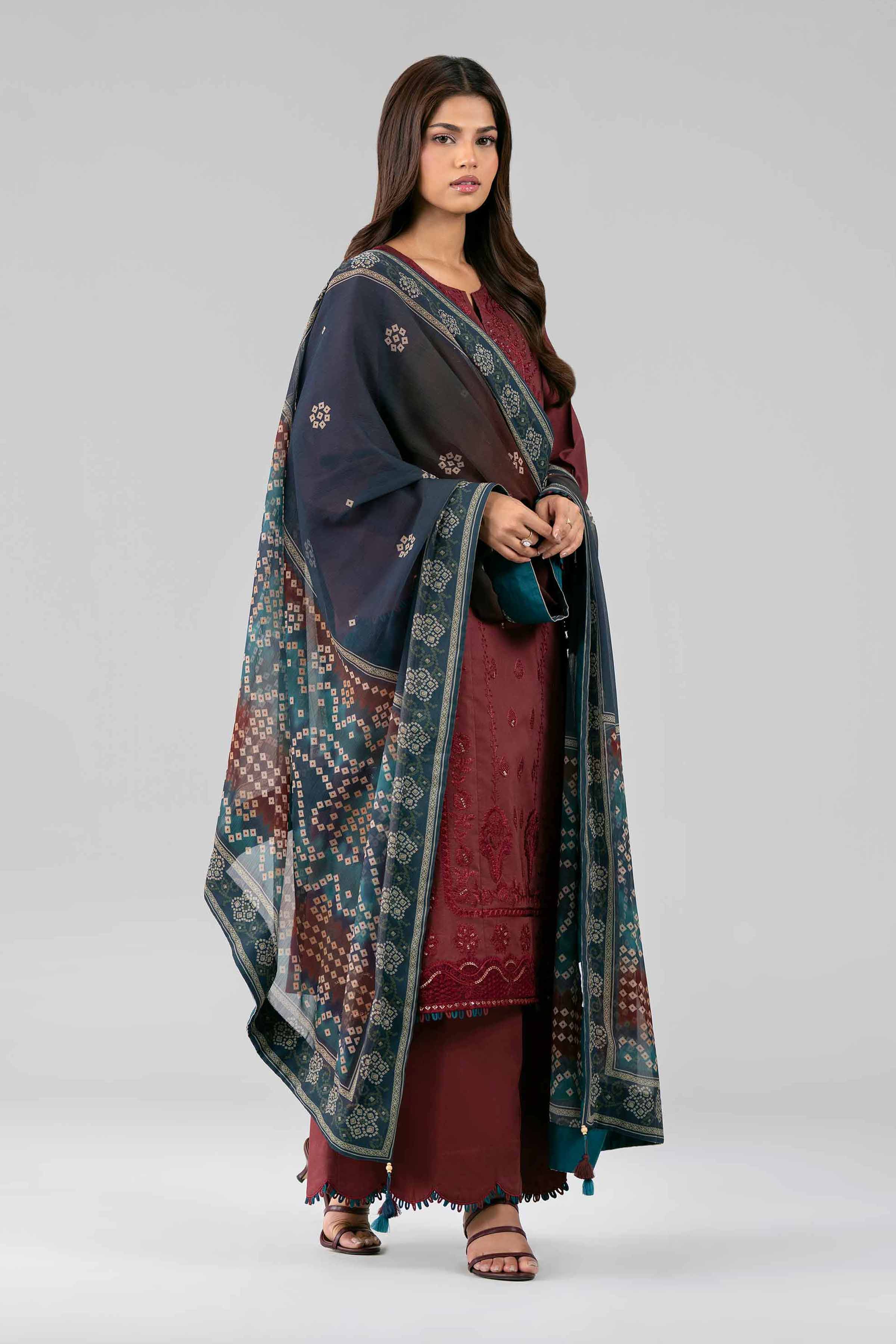 3 Piece - Digital Printed Embroidered Suit - 42601828 Maroon Lawn 3PC Embroidered