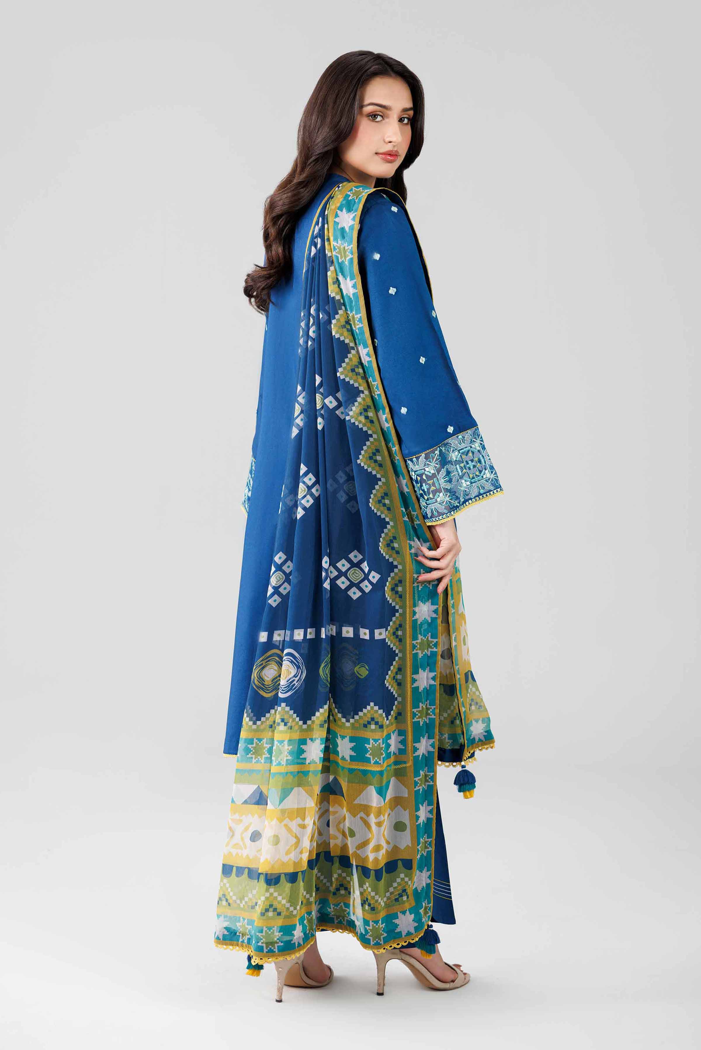 3 Piece - Digital Printed Embroidered Suit - 42601829 Blue Lawn 3PC Embroidered