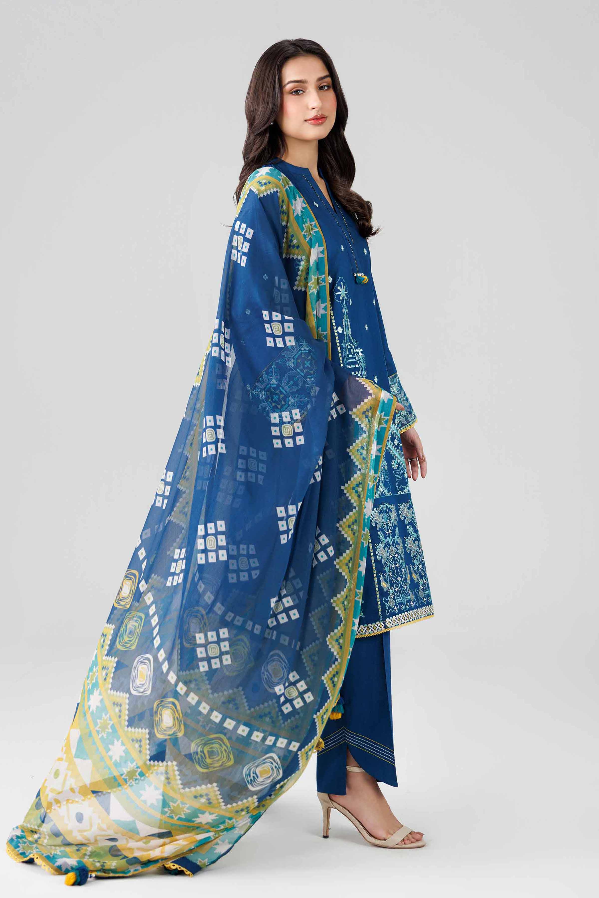 3 Piece - Digital Printed Embroidered Suit - 42601829 Blue Lawn 3PC Embroidered