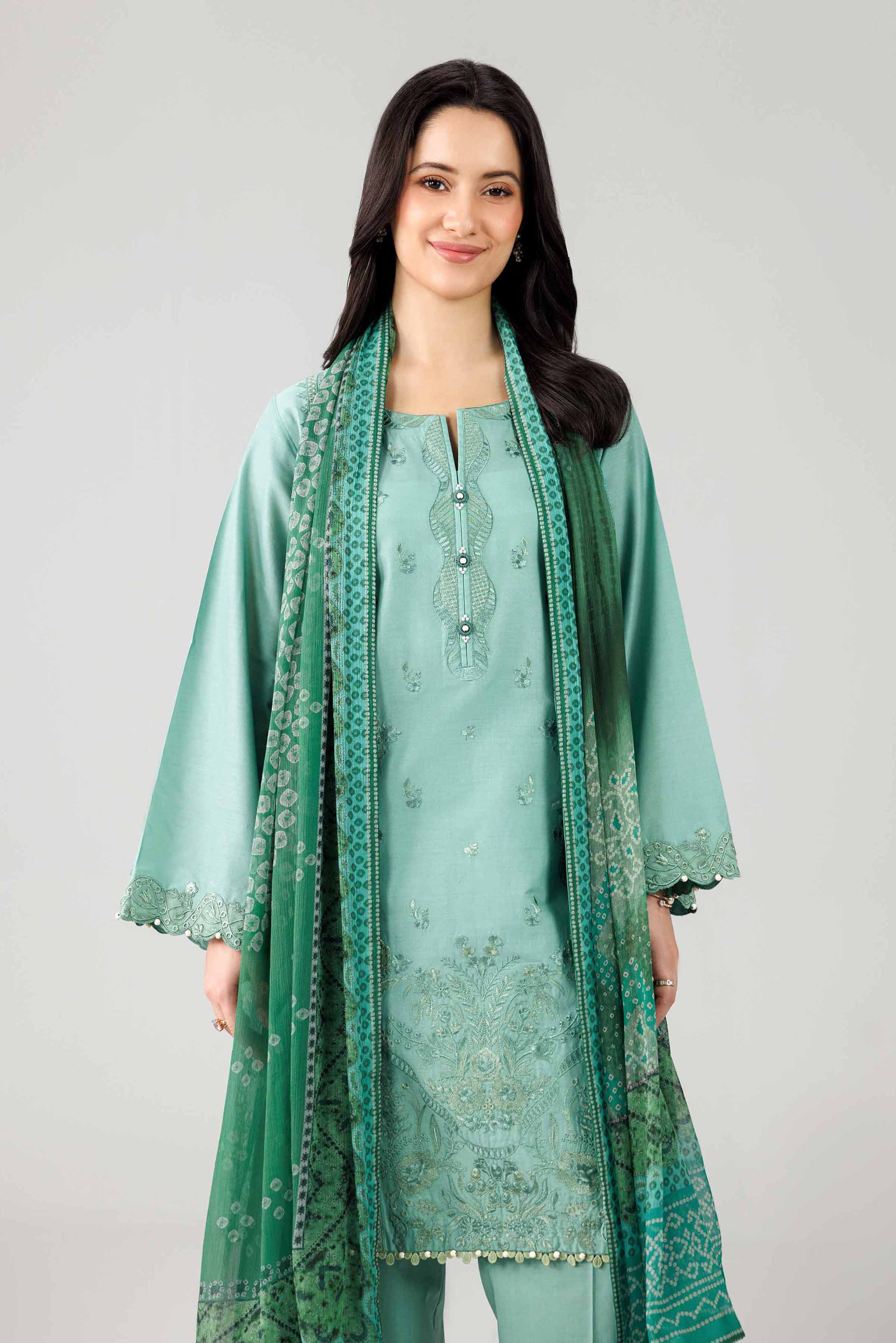 3 Piece - Digital Printed Embroidered Suit - 42601830 Green Lawn 3PC Embroidered
