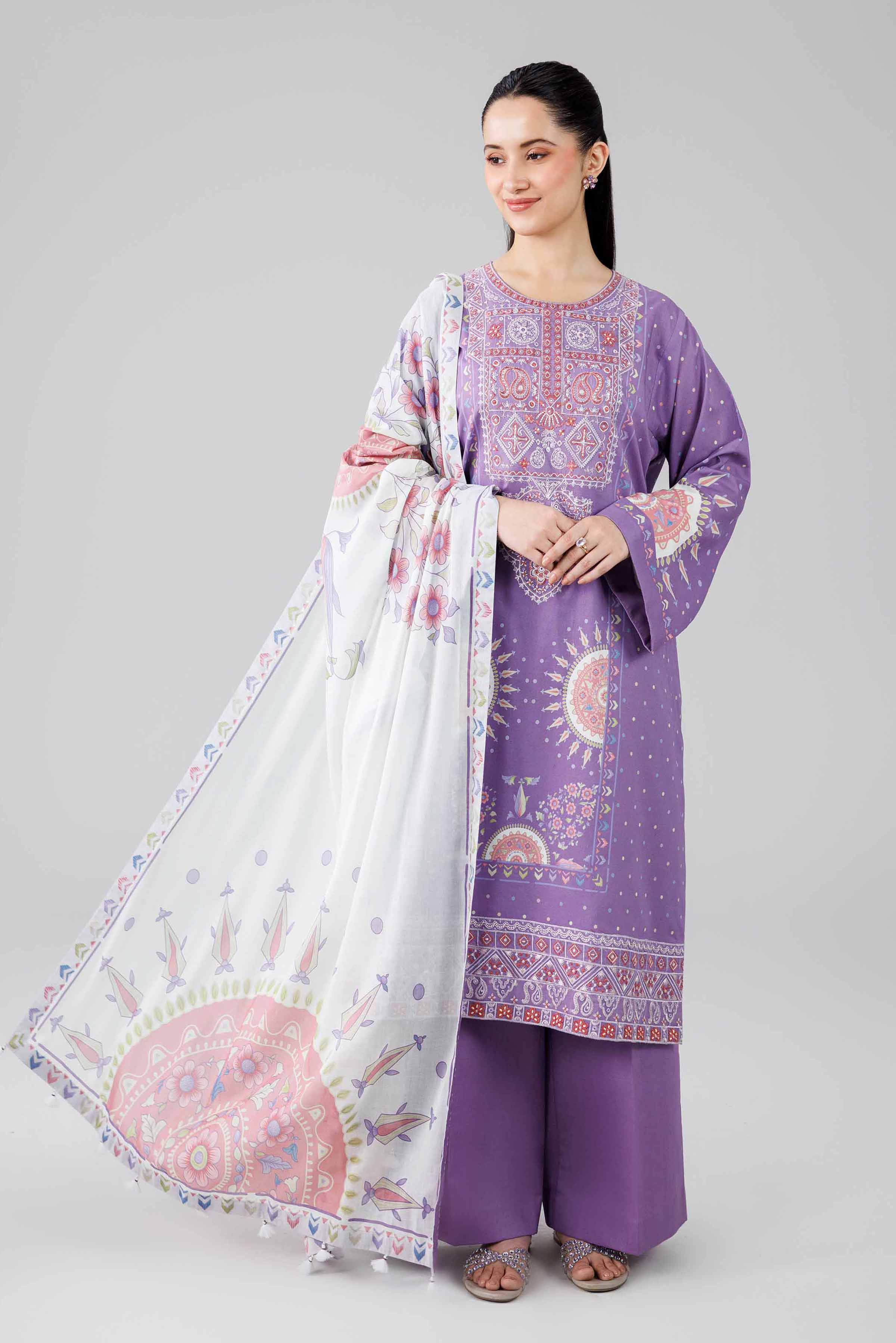 3 Piece - Digital Printed Embroidered Suit - 42601835 Purple Lawn 3PC Embroidered