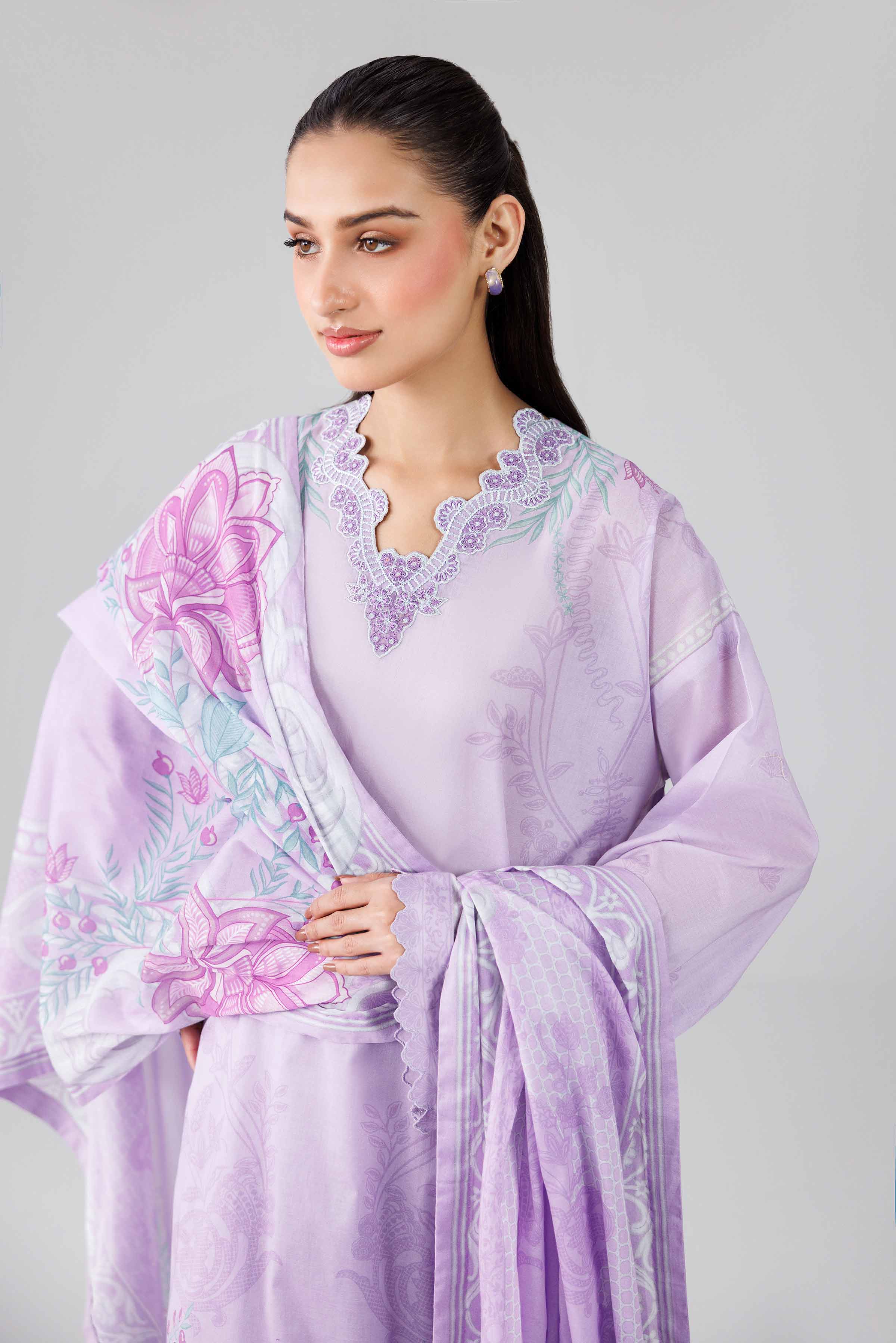 NISHAT UAE 3Pc Embroidered Unstitched Women Purple Lawn Suit