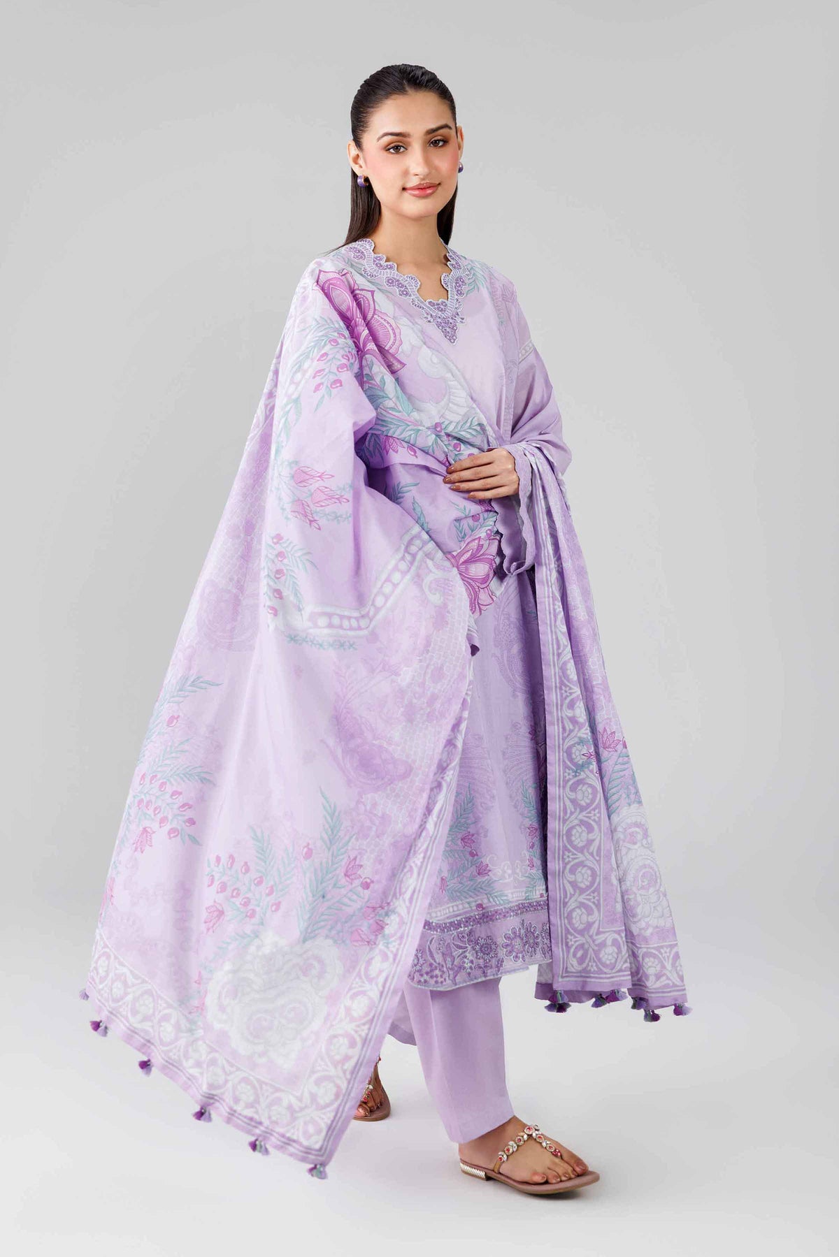 NISHAT UAE 3Pc Embroidered Unstitched Women Purple Lawn Suit