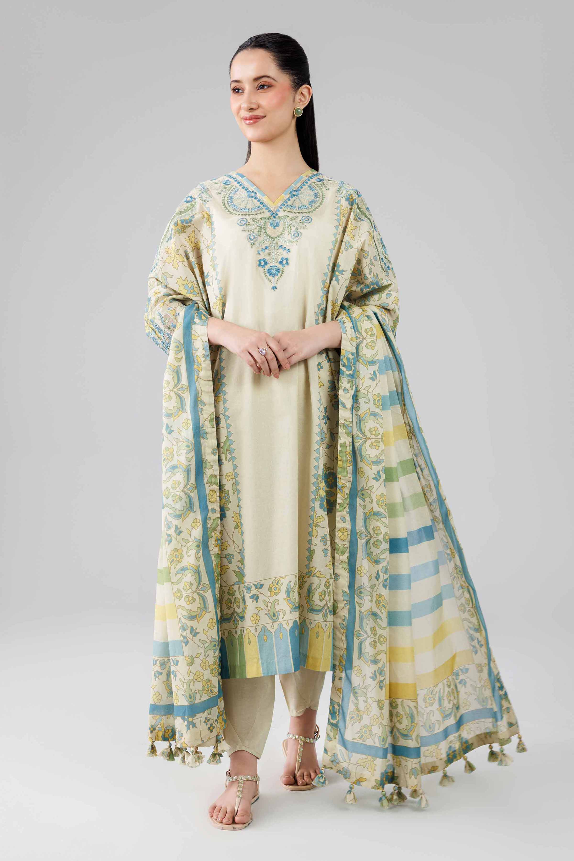 3 Piece - Digital Printed Embroidered Suit - 42601838 Yellow Lawn 3PC Embroidered