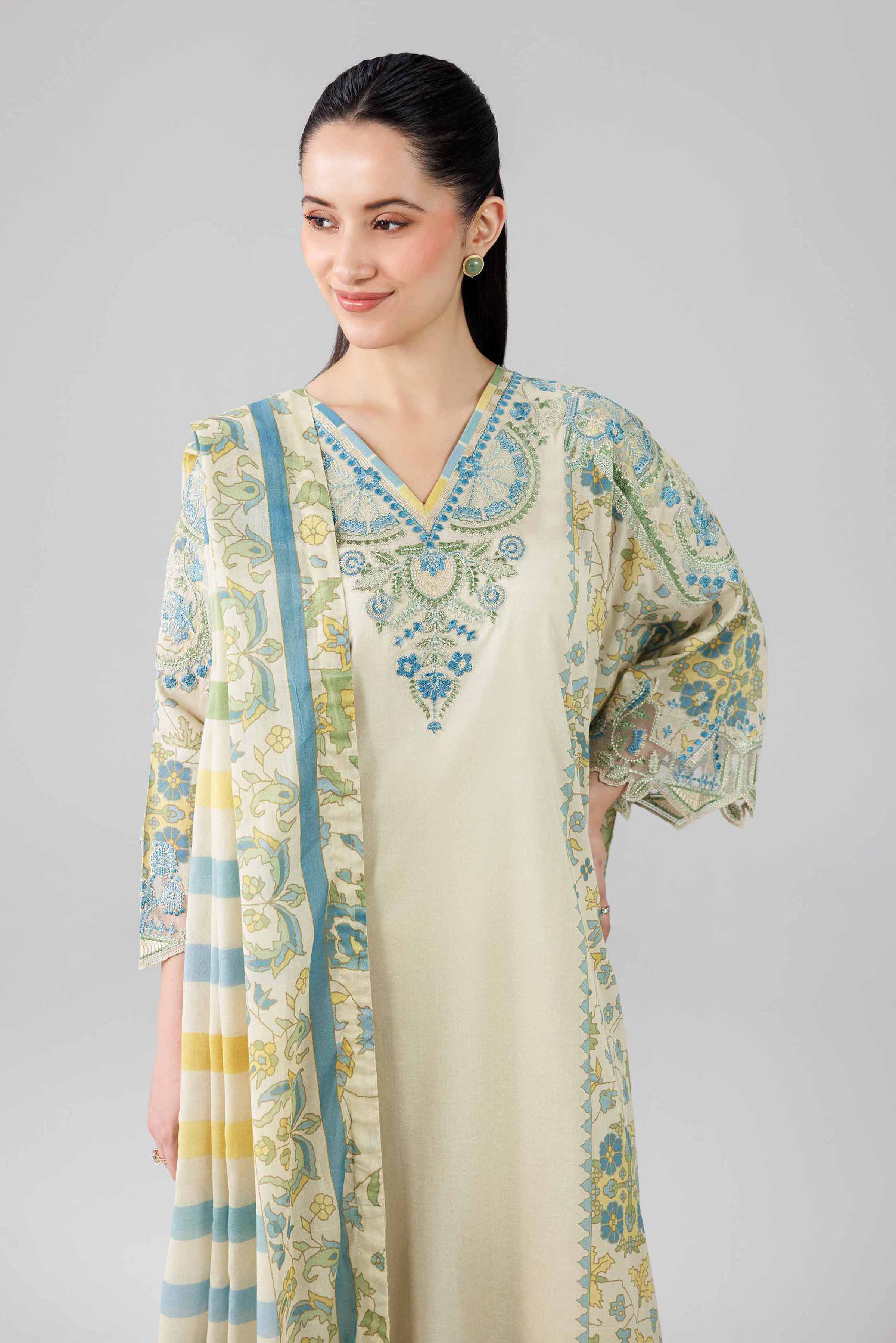 3 Piece - Digital Printed Embroidered Suit - 42601838 Yellow Lawn 3PC Embroidered