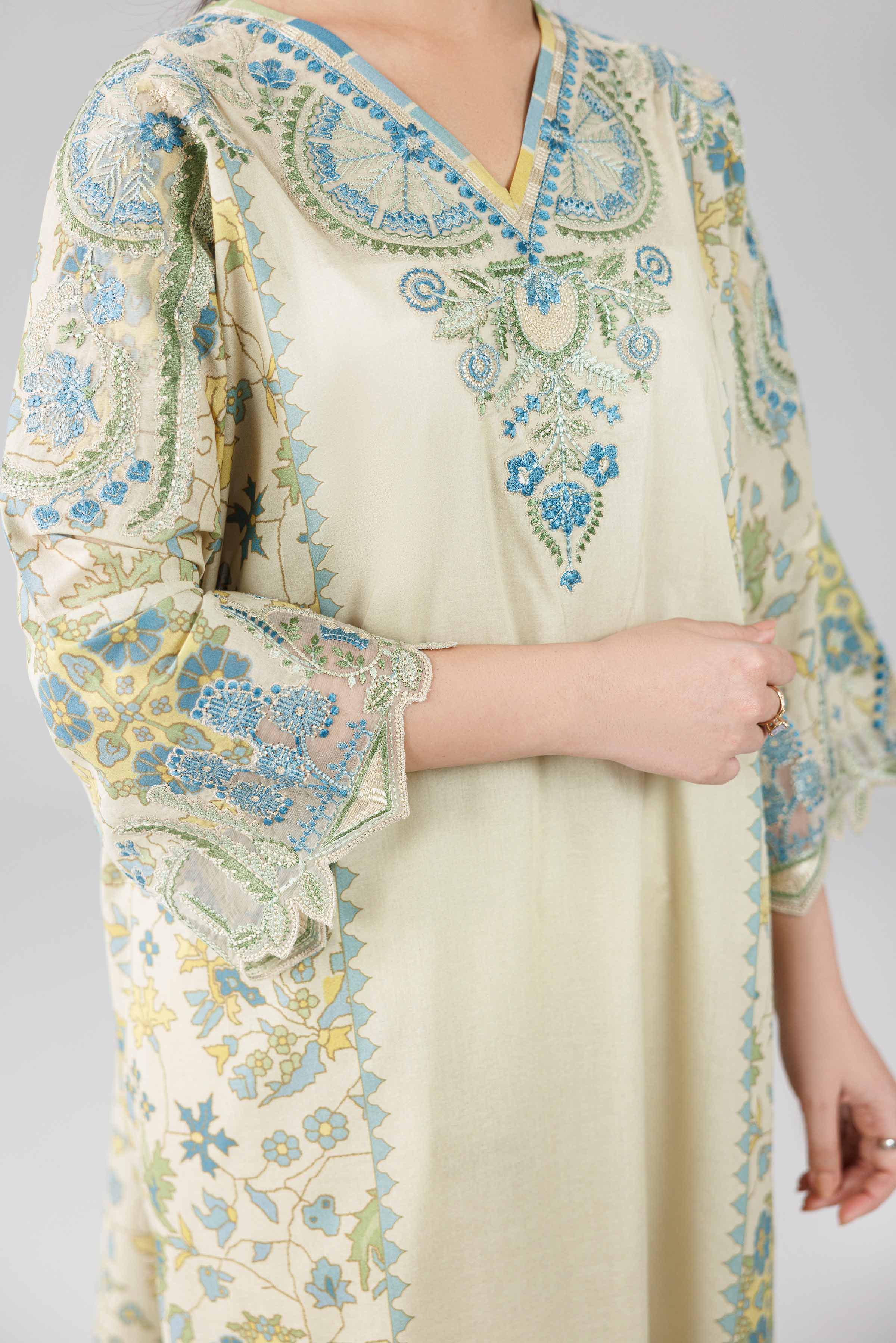 3 Piece - Digital Printed Embroidered Suit - 42601838 Yellow Lawn 3PC Embroidered
