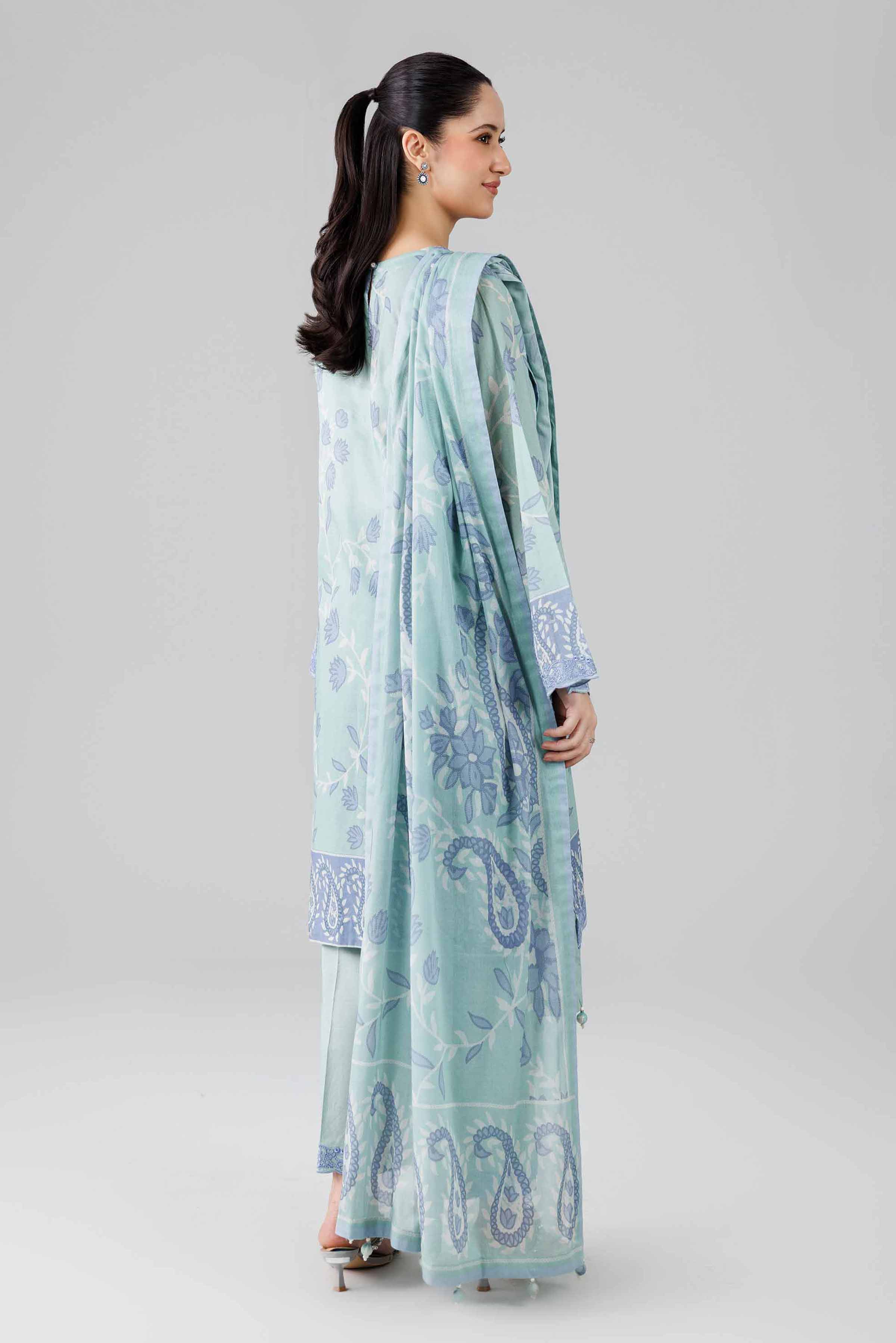 3 Piece - Digital Printed Embroidered Suit - 42601839 Green Lawn 3PC Embroidered