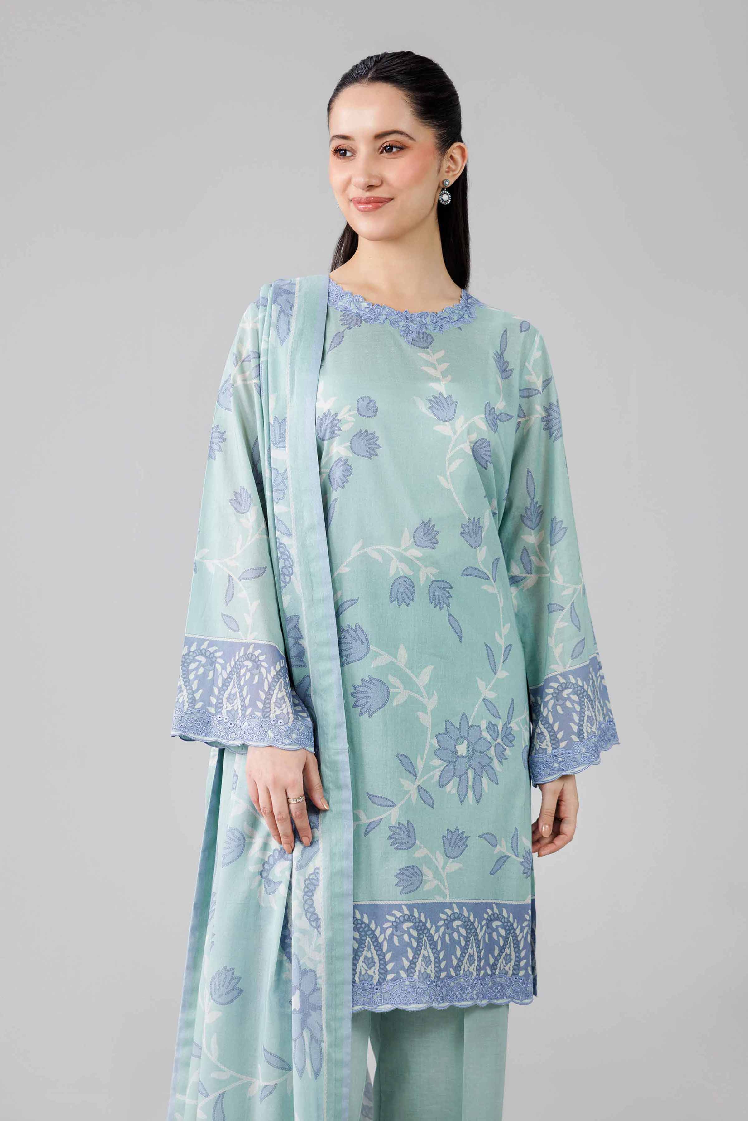 3 Piece - Digital Printed Embroidered Suit - 42601839 Green Lawn 3PC Embroidered