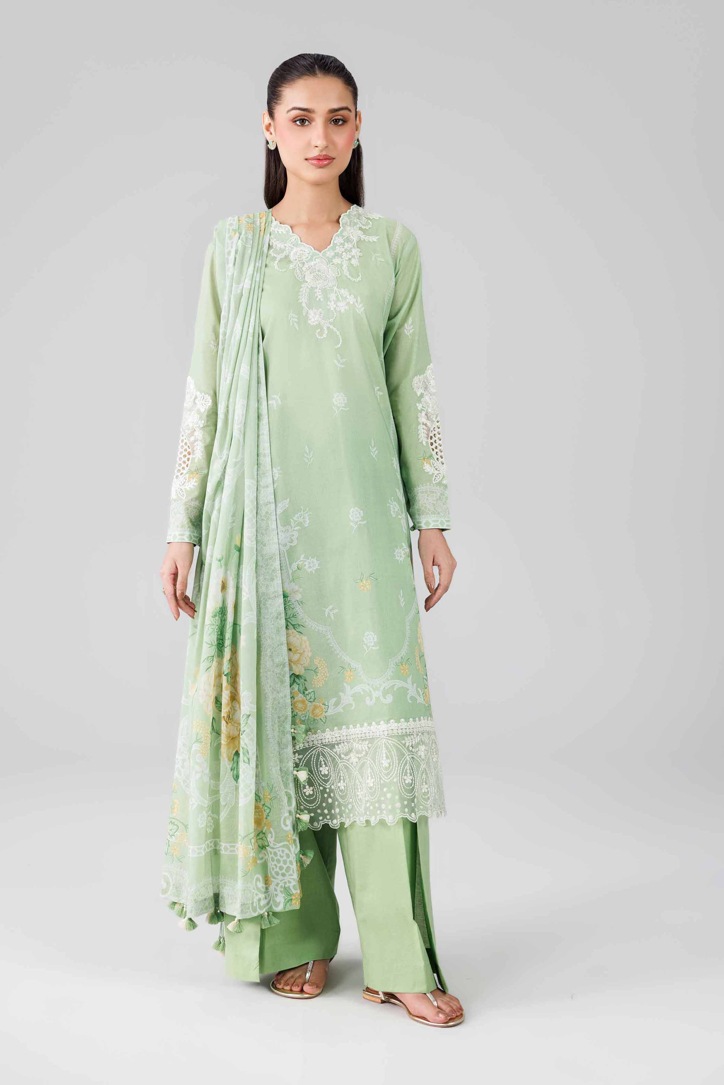 3 Piece - Digital Printed Embroidered Suit - 42601840 Green Lawn 3PC Embroidered