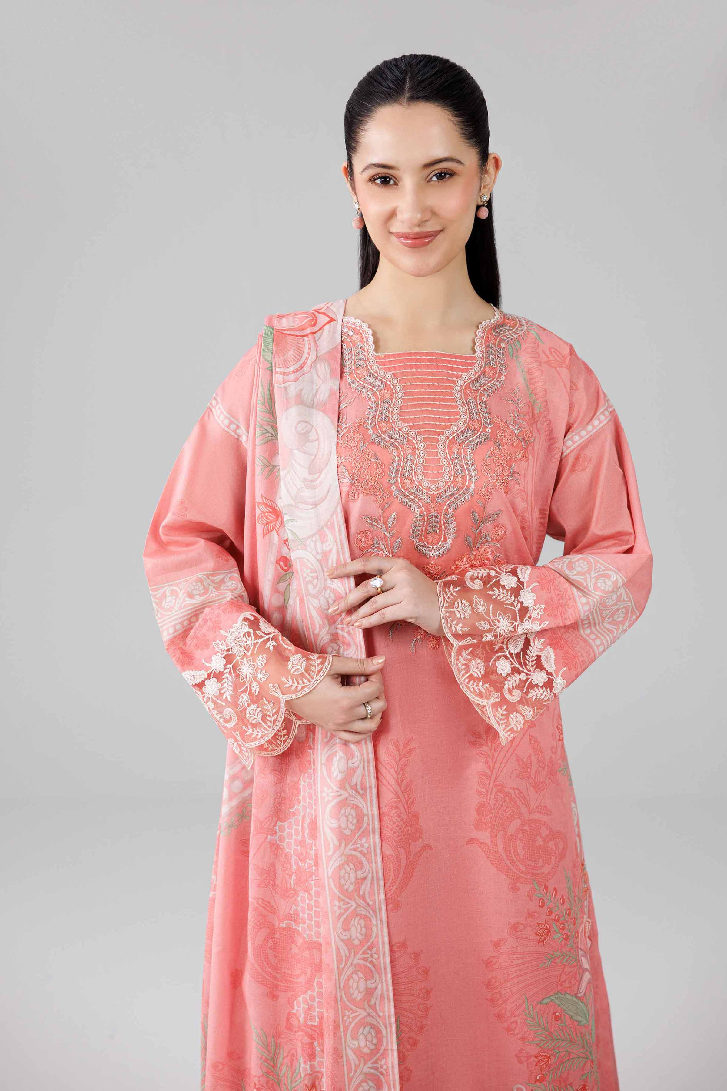 3 Piece - Digital Printed Embroidered Suit - 42601841 Pink Lawn 3PC Embroidered
