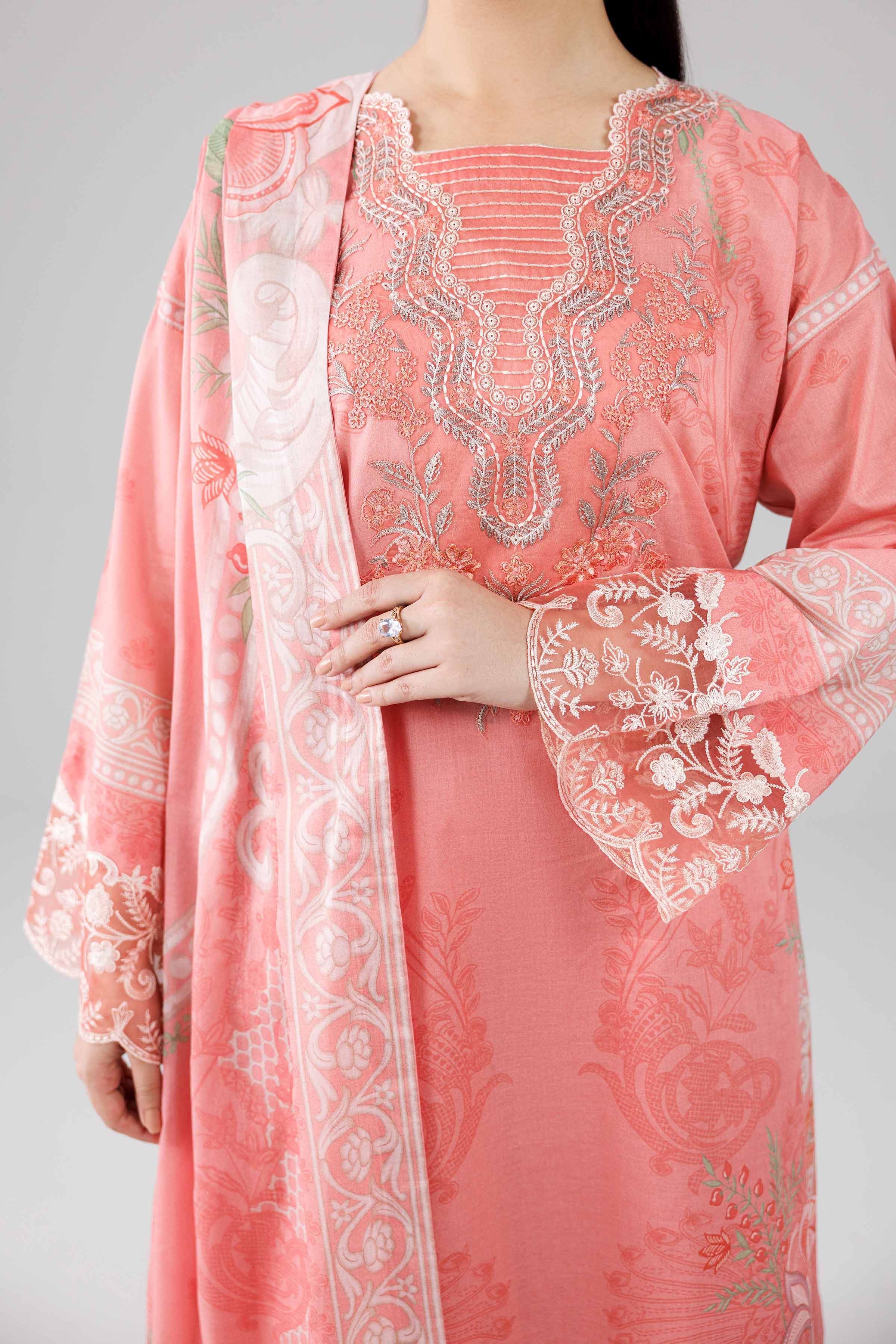 3 Piece - Digital Printed Embroidered Suit - 42601841 Pink Lawn 3PC Embroidered