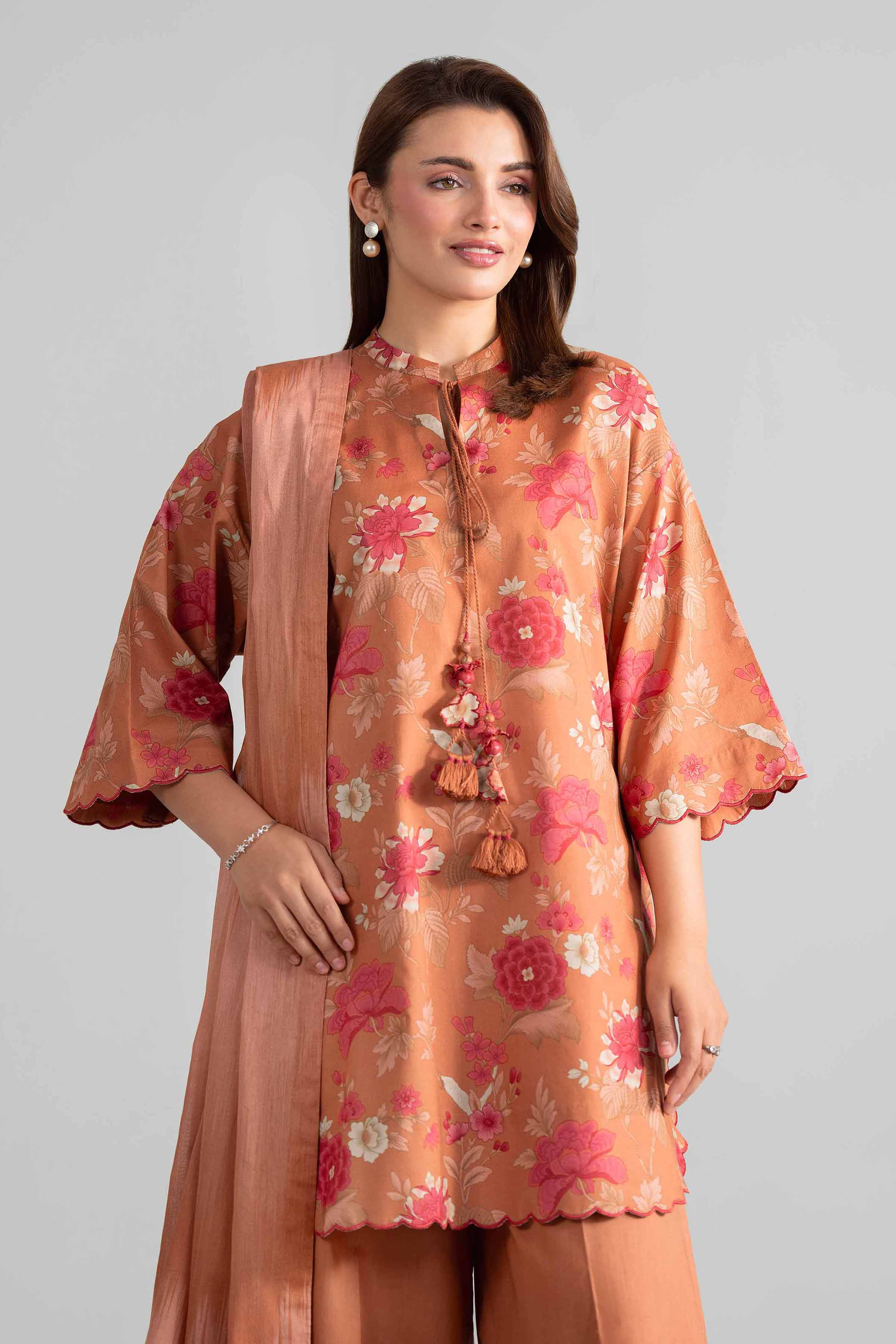 3 Piece - Digital Printed Suit - 42601845 Brown Lawn 3PC Printed