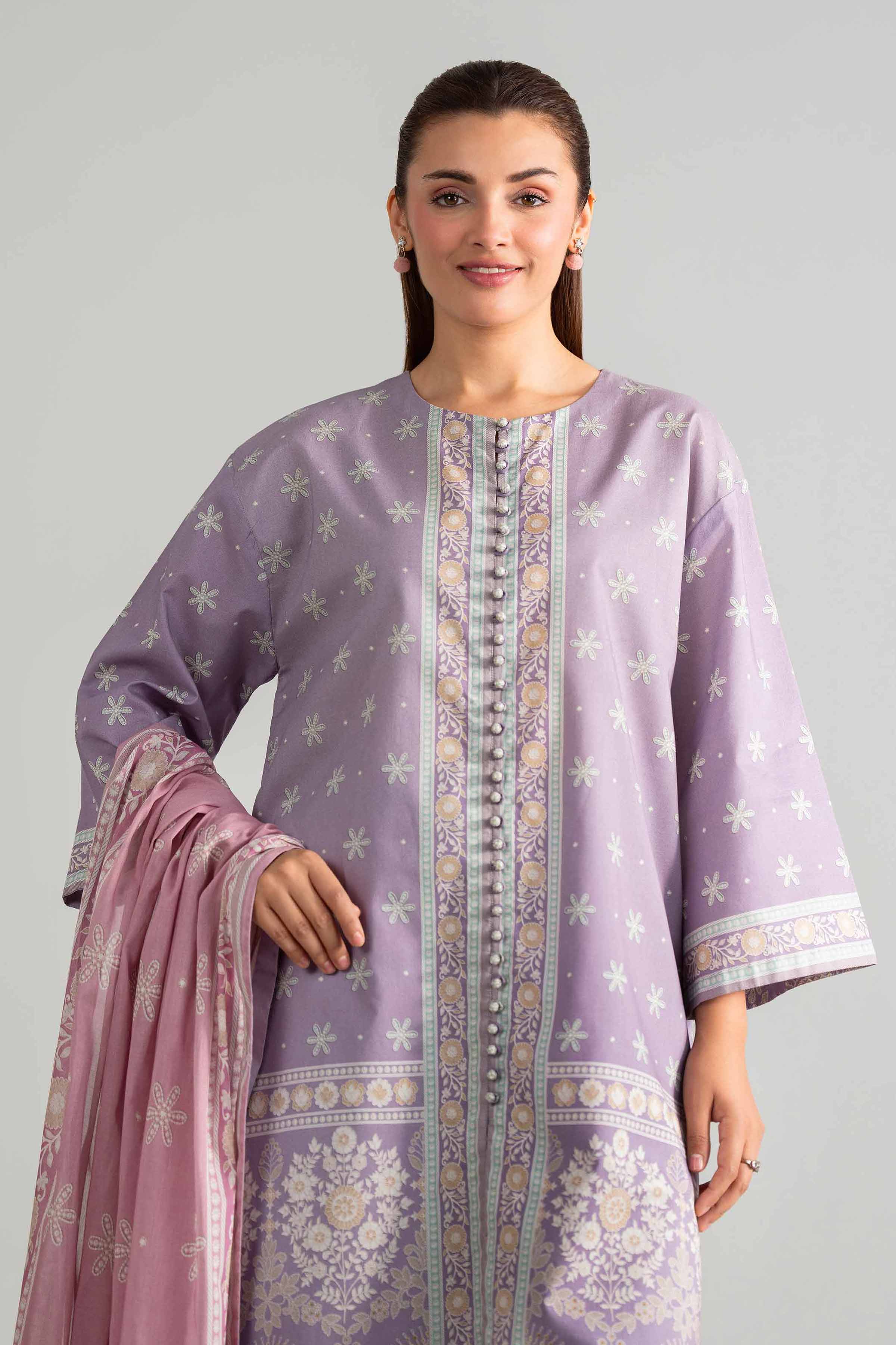 3 Piece - Digital Printed Suit - 42601851 Purple Lawn 3PC Printed