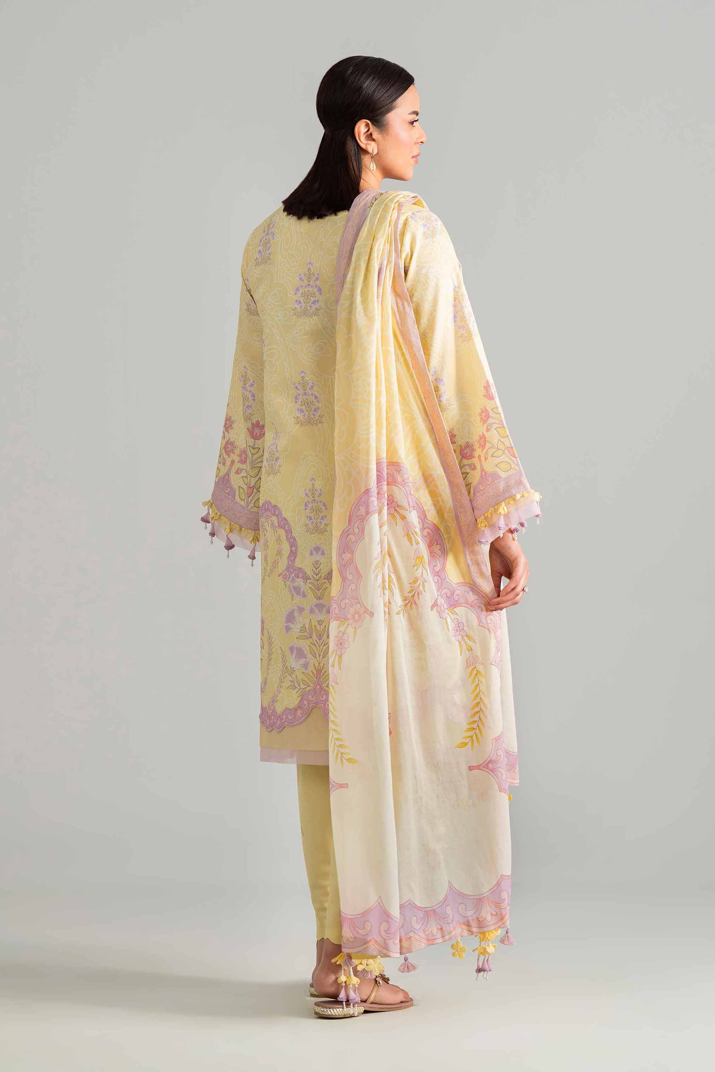 3 Piece - Digital Printed Suit - 42601853 Yellow Lawn 3PC Printed