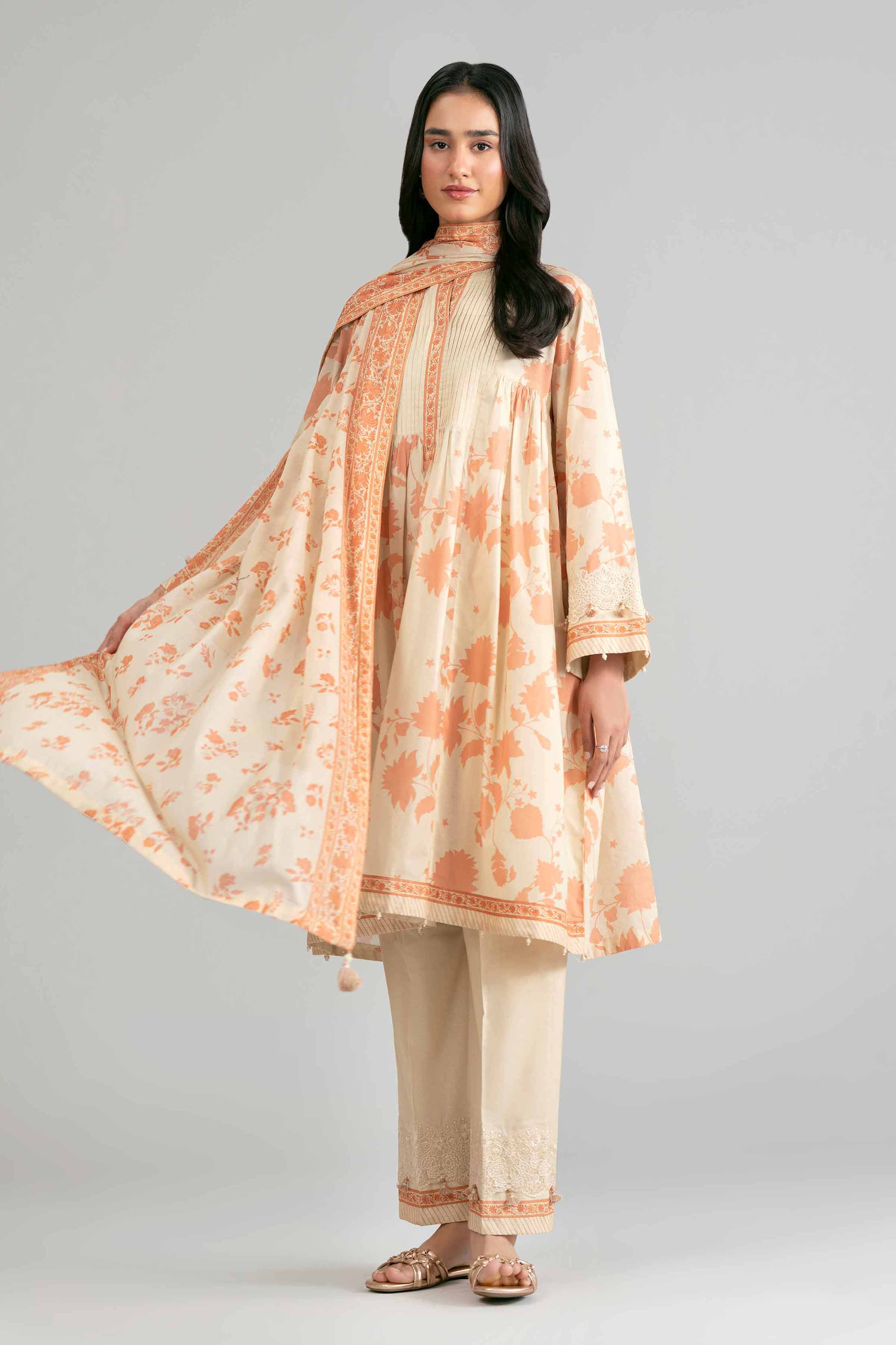 3 Piece - Printed Embroidered Suit - 42601854