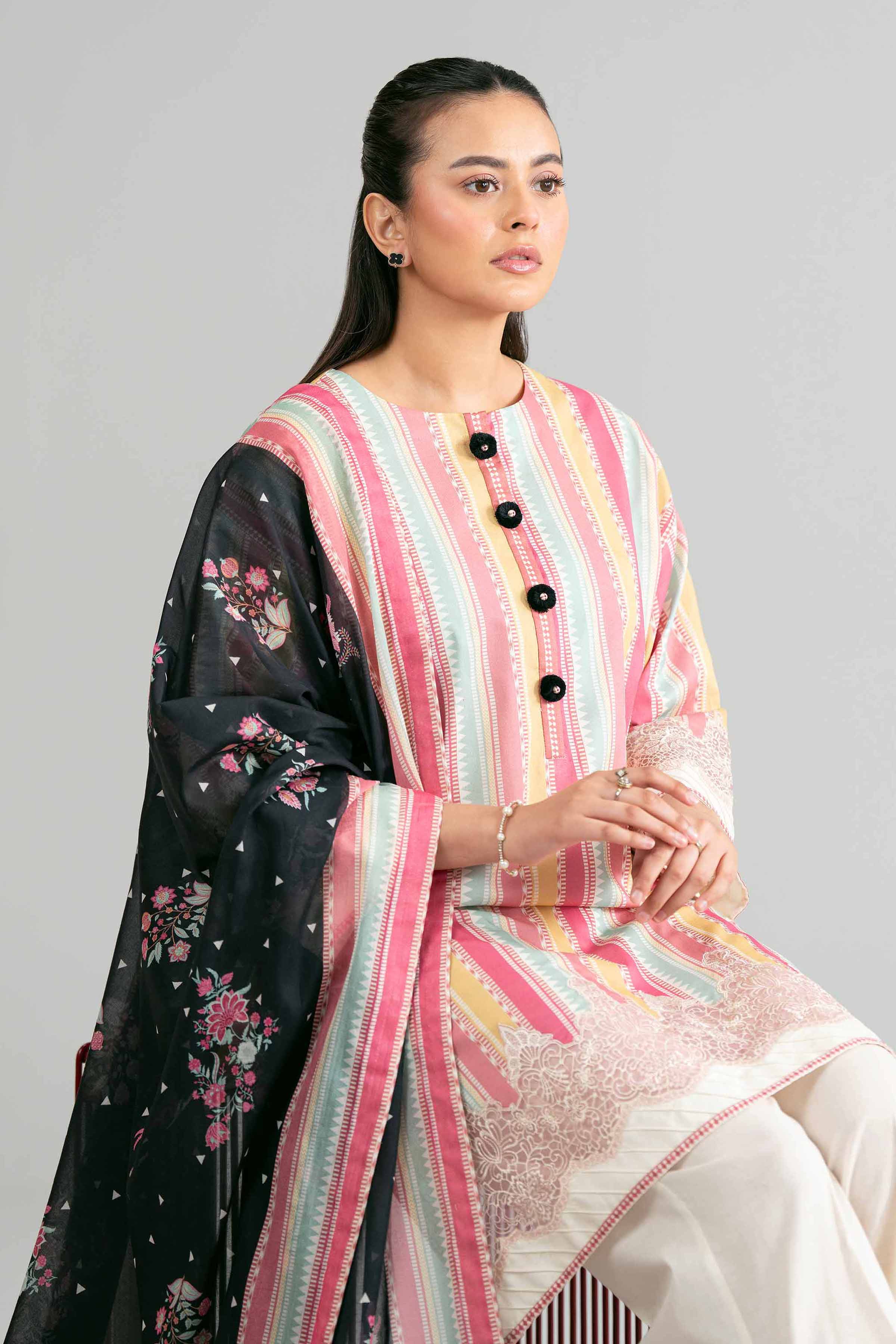 3 Piece - Printed Embroidered Suit - 42601855 Multi Lawn 3PC Embroidered