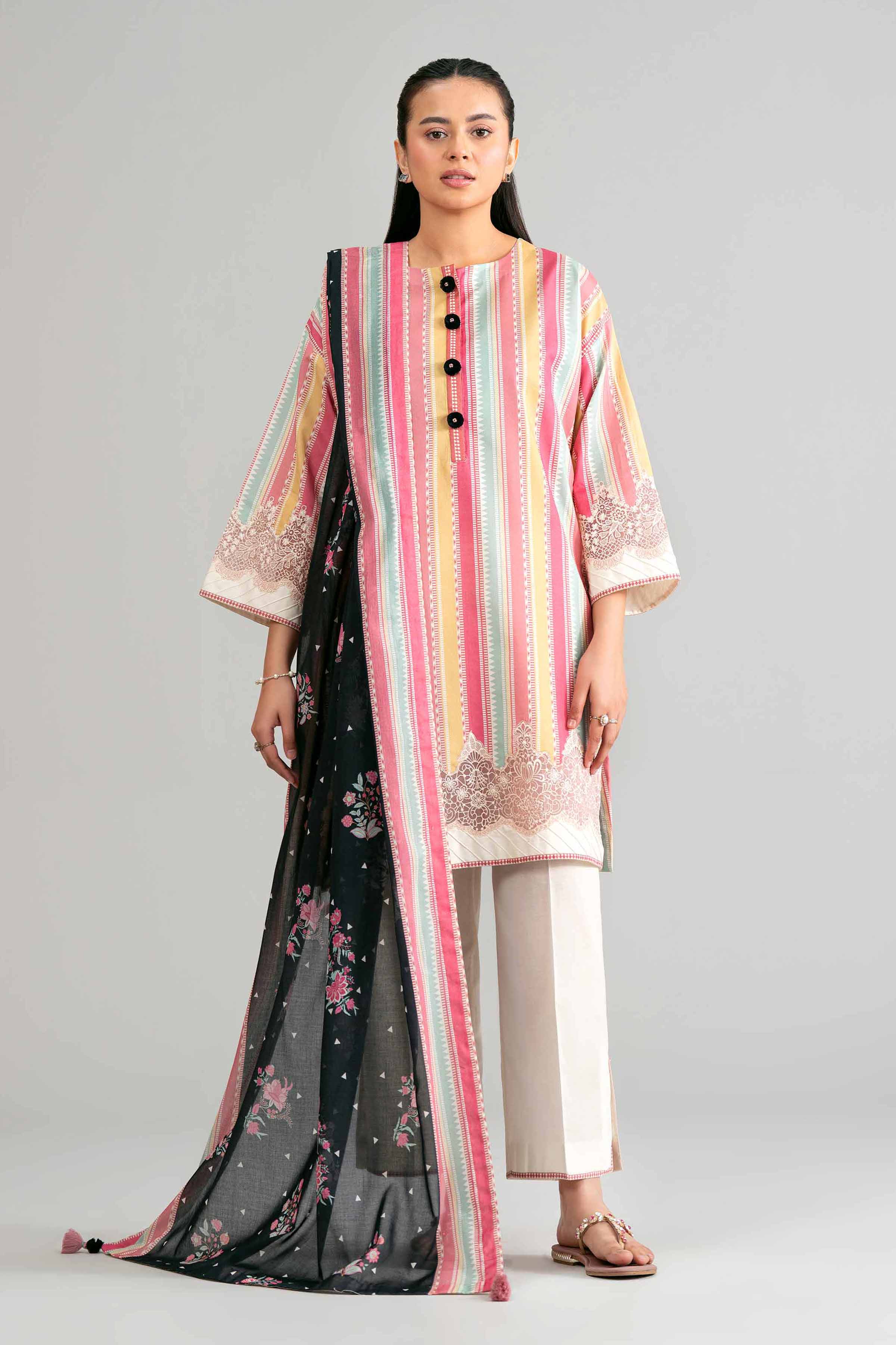 3 Piece - Printed Embroidered Suit - 42601855 Multi Lawn 3PC Embroidered